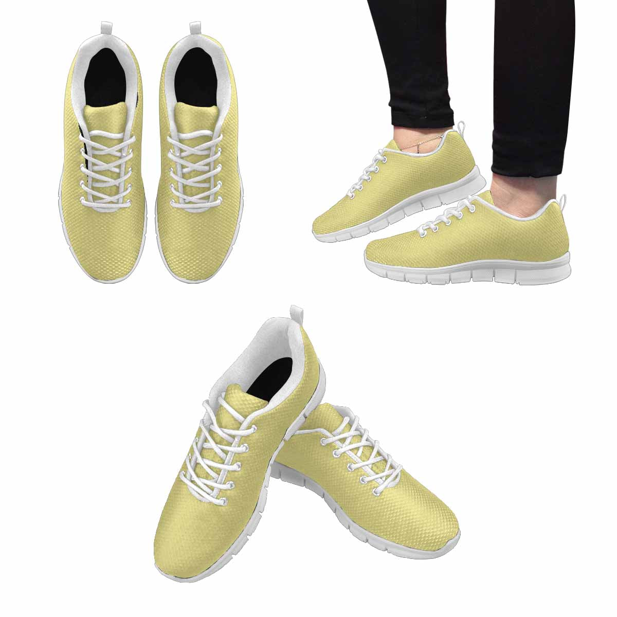 Khaki Yellow Sneakers for Men, featuring a durable outsole and breathable mesh material, ideal for running and exercise.