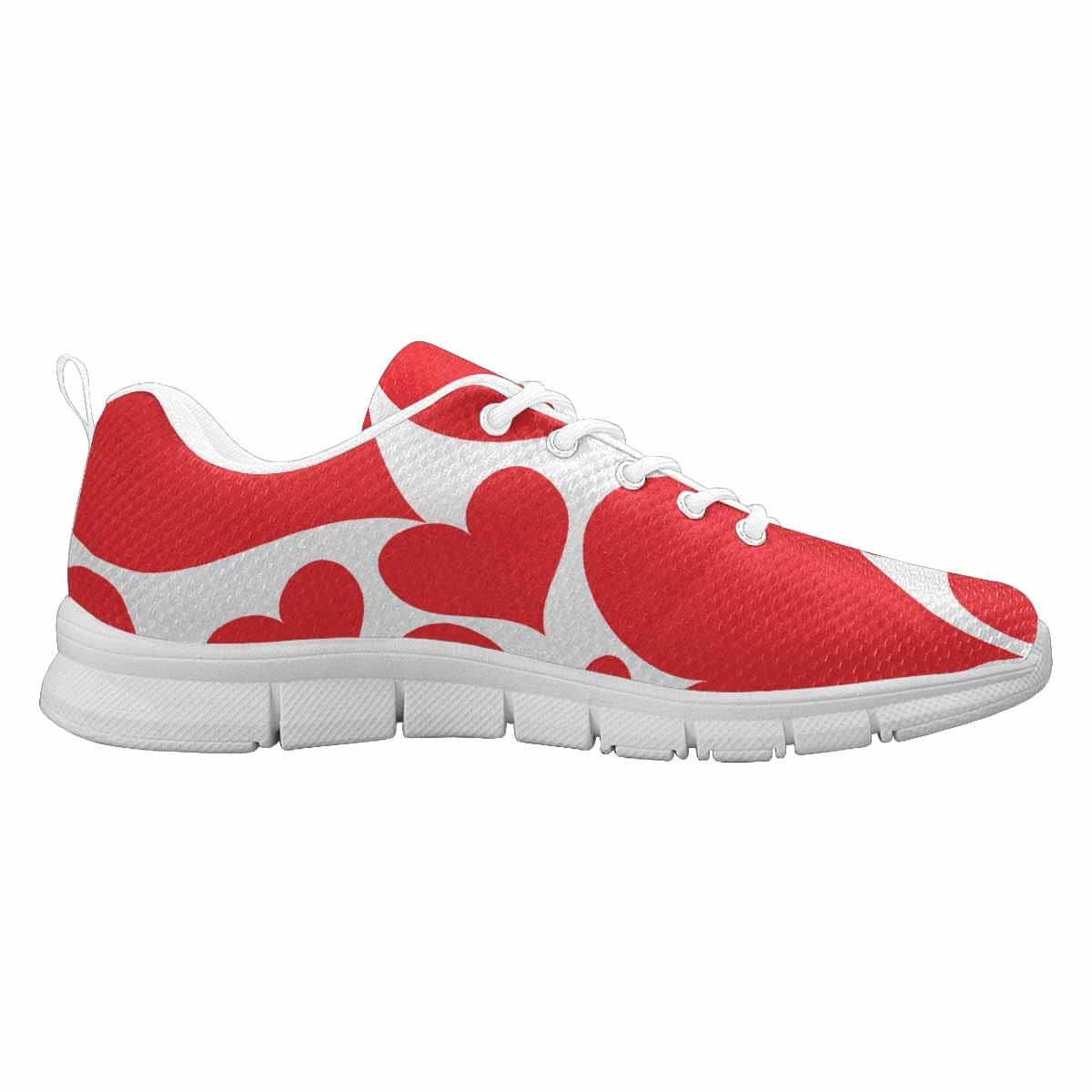 Stylish Love Red Hearts Sneakers for Women, featuring a durable outsole and soft mesh material.