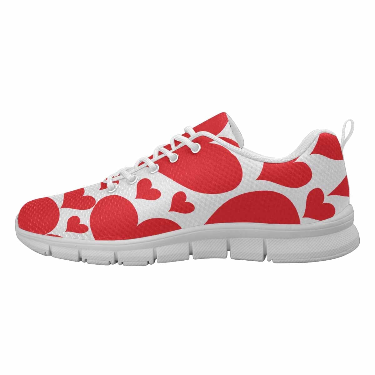 Stylish Love Red Hearts Sneakers for Women, featuring a durable outsole and soft mesh material.