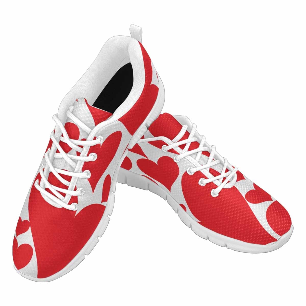 Stylish Love Red Hearts Sneakers for Women, featuring a durable outsole and soft mesh material.