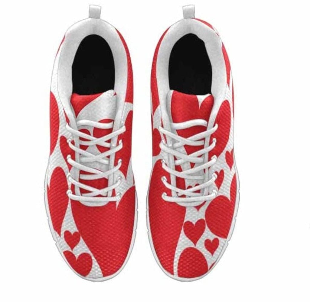 Stylish Love Red Hearts Sneakers for Women, featuring a durable outsole and soft mesh material.