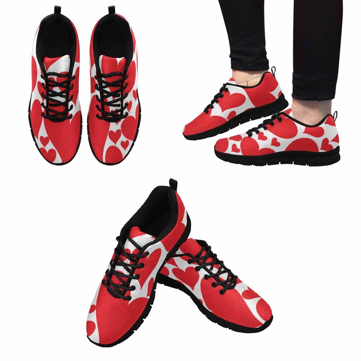 Stylish Love Red Hearts Sneakers for Women featuring a vibrant design and comfortable fit.