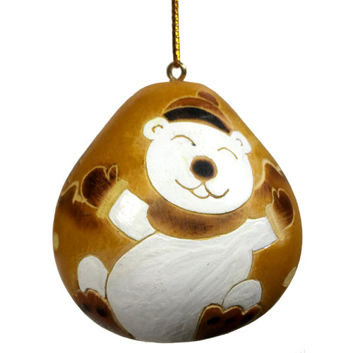 Hand-carved Snow Bear Gourd Ornament with ceramic accents, showcasing intricate details and a whimsical design.