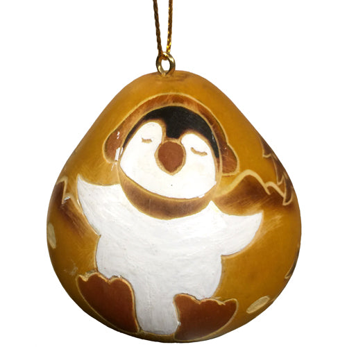 Hand-carved Snow Bear Gourd Ornament with ceramic accents, showcasing intricate details and a whimsical design.