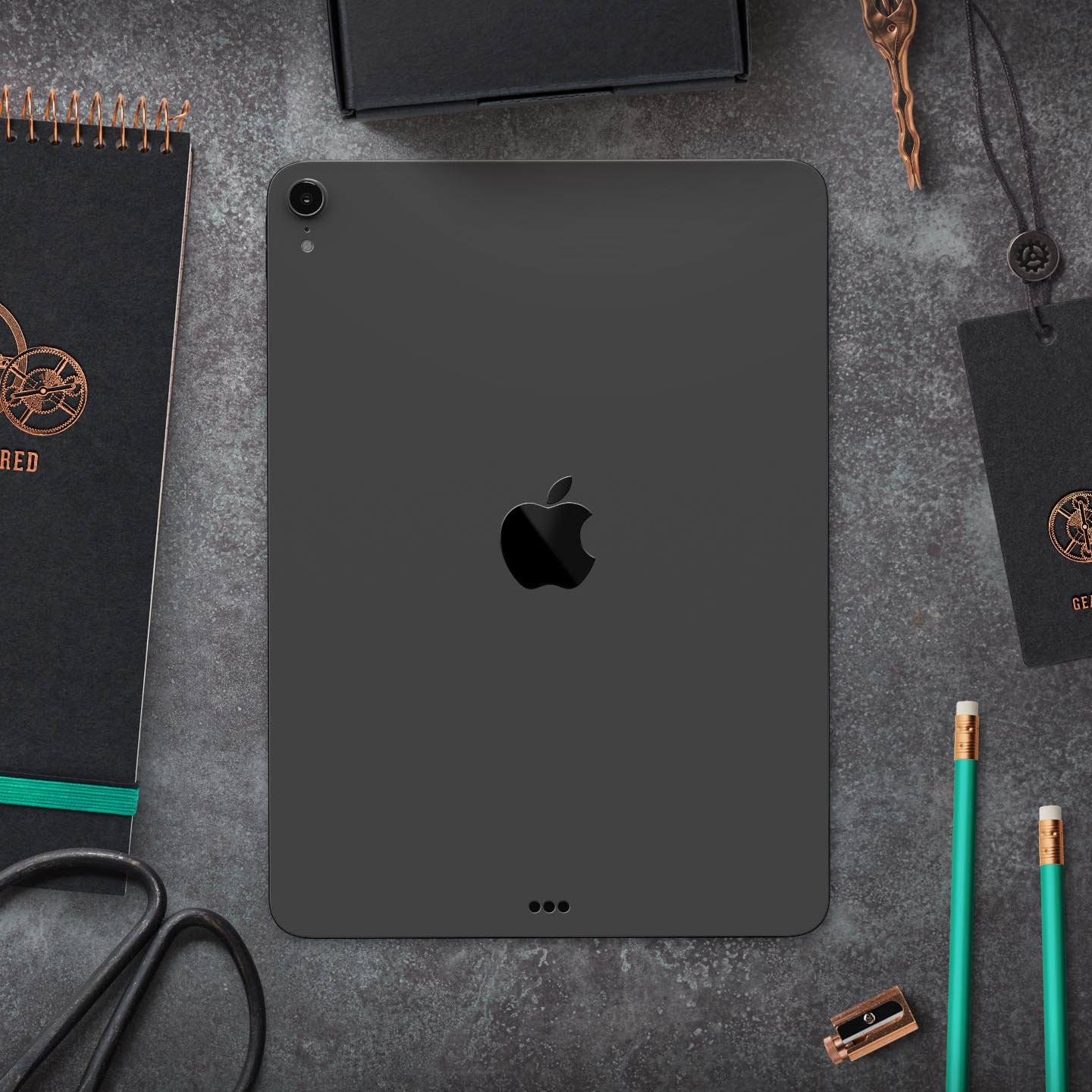 Solid Dark Gray Full Body Skin Decal for Apple iPad Pro 12.9", showcasing its sleek design and premium 3M material.