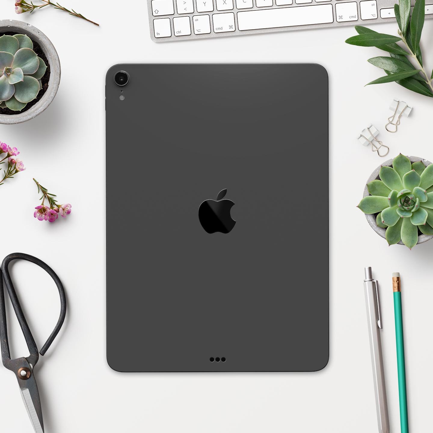 Solid Dark Gray Full Body Skin Decal for Apple iPad Pro 12.9", showcasing its sleek design and premium 3M material.