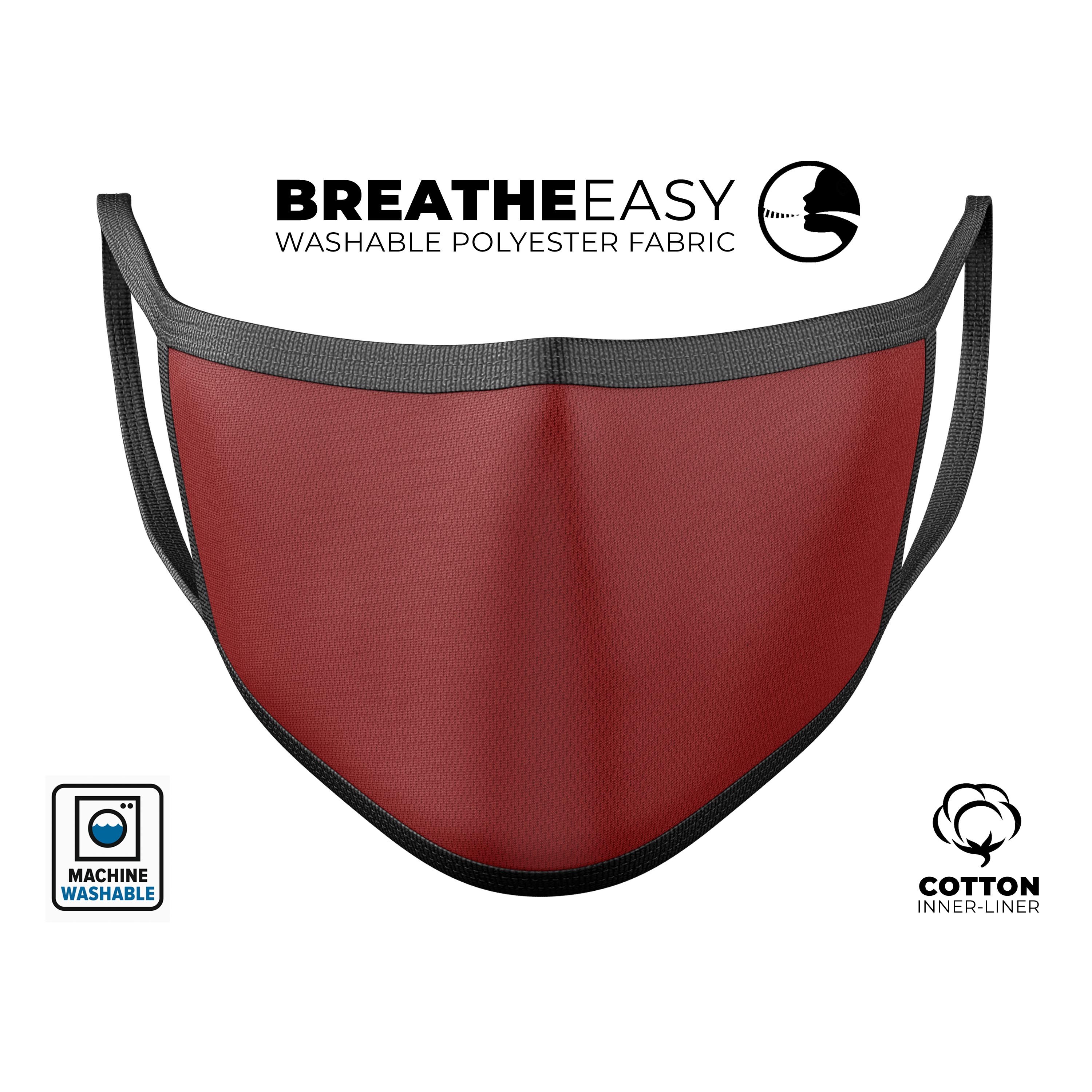 Solid Dark Red Mouth Cover made in the USA, featuring adjustable ear-loops and a comfortable cotton blend for everyday use.