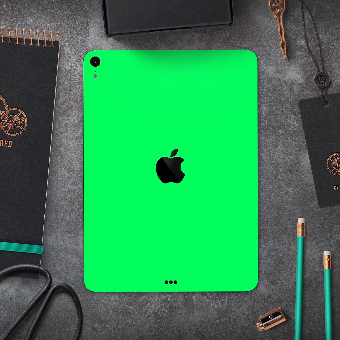 Solid Green V2 Full Body Skin Decal for Apple iPad Pro 12.9", showcasing its sleek design and premium 3M material.