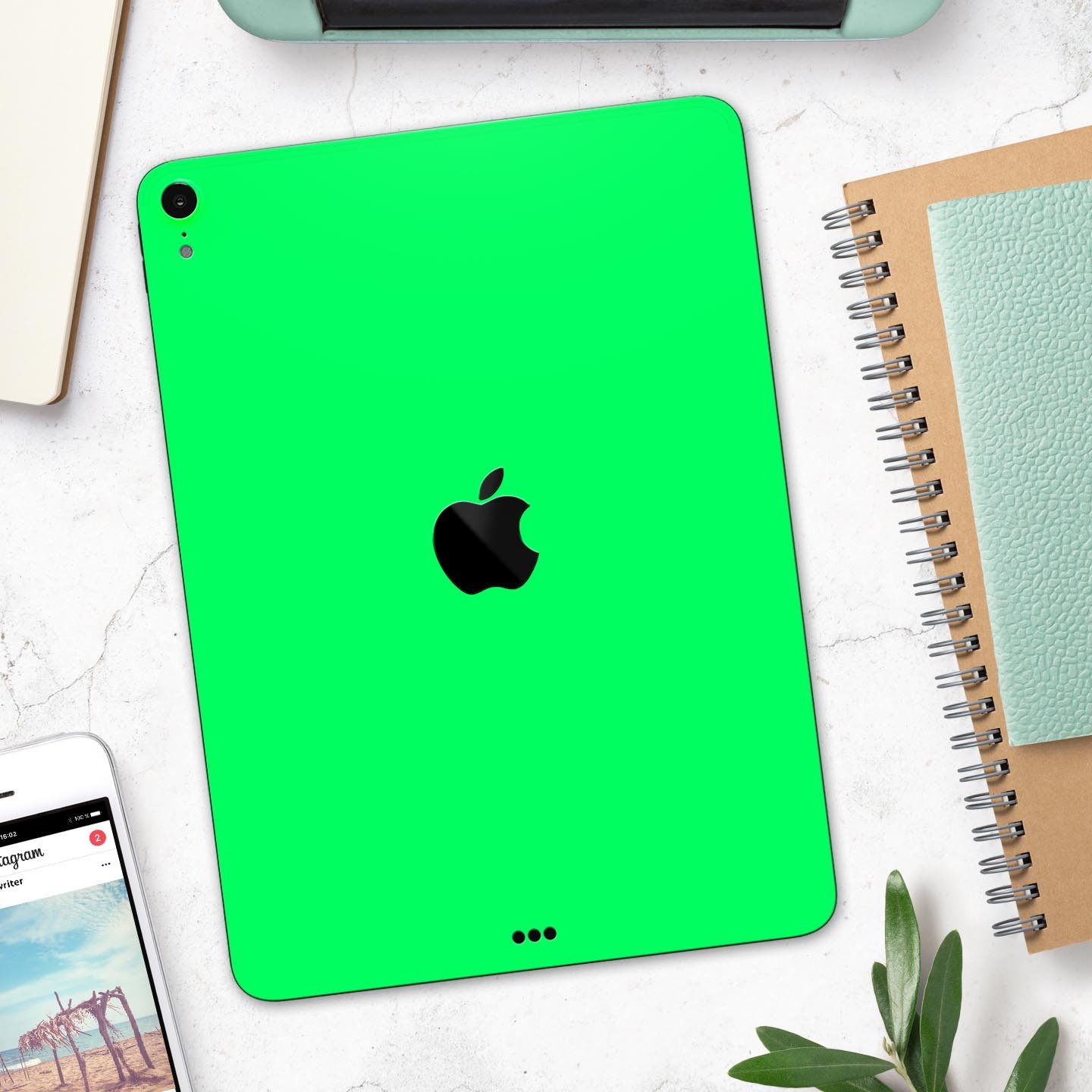 Solid Green V2 Full Body Skin Decal for Apple iPad Pro 12.9", showcasing its sleek design and premium 3M material.