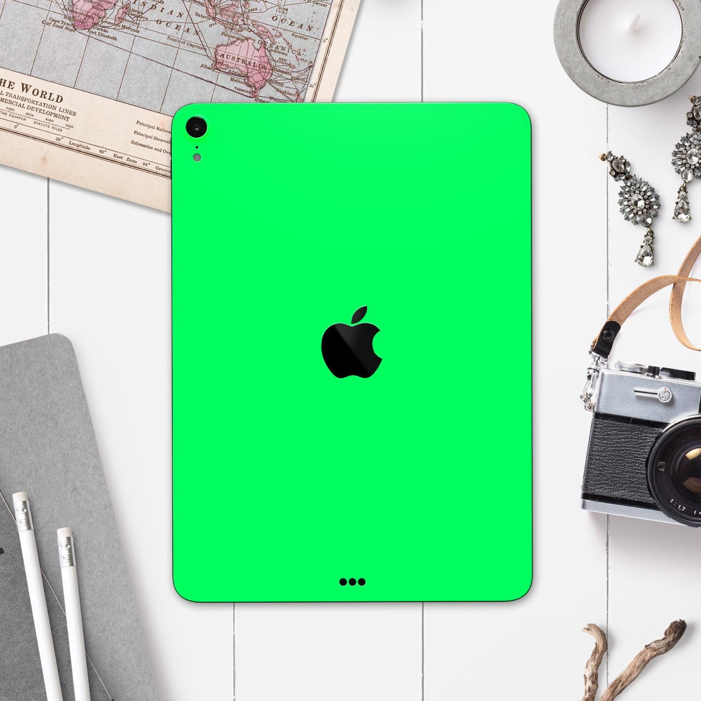 Solid Green V2 Full Body Skin Decal for Apple iPad Pro 12.9", showcasing its sleek design and premium 3M material.