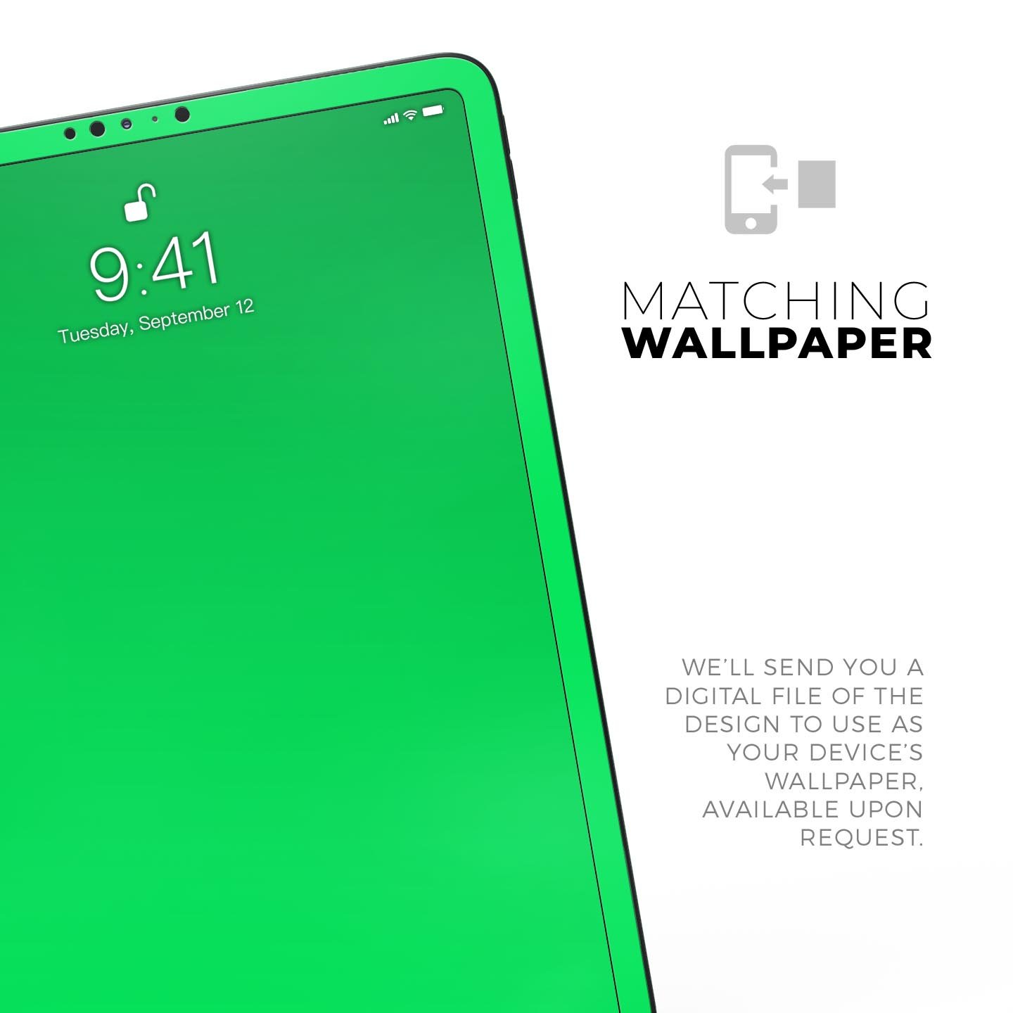 Solid Green V2 Full Body Skin Decal for Apple iPad Pro 12.9", showcasing its sleek design and premium 3M material.