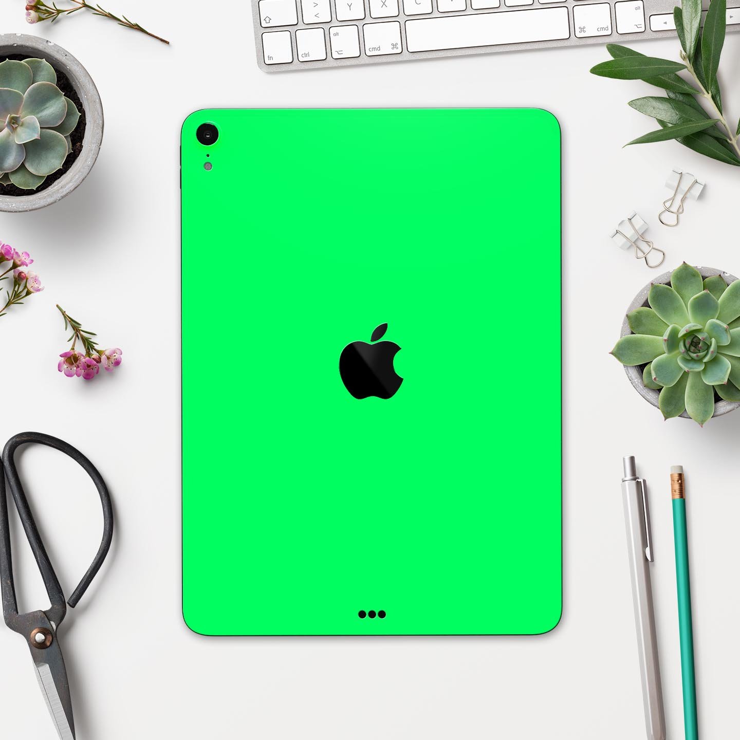 Solid Green V2 Full Body Skin Decal for Apple iPad Pro 12.9", showcasing its sleek design and premium 3M material.