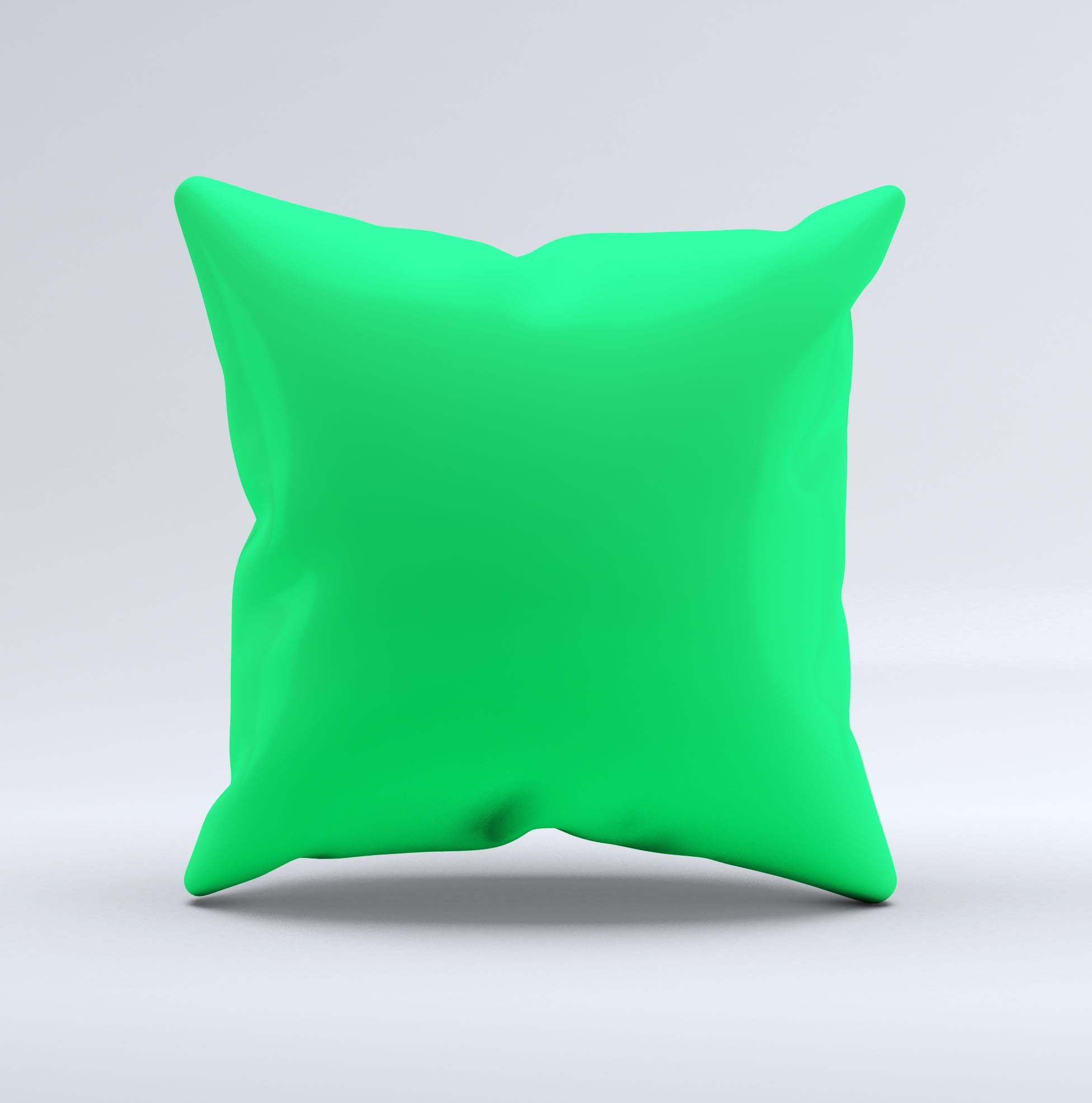 Solid Green V2 Ink-Fuzed Decorative Throw Pillow showcasing a vibrant green color with unique handcrafted details.