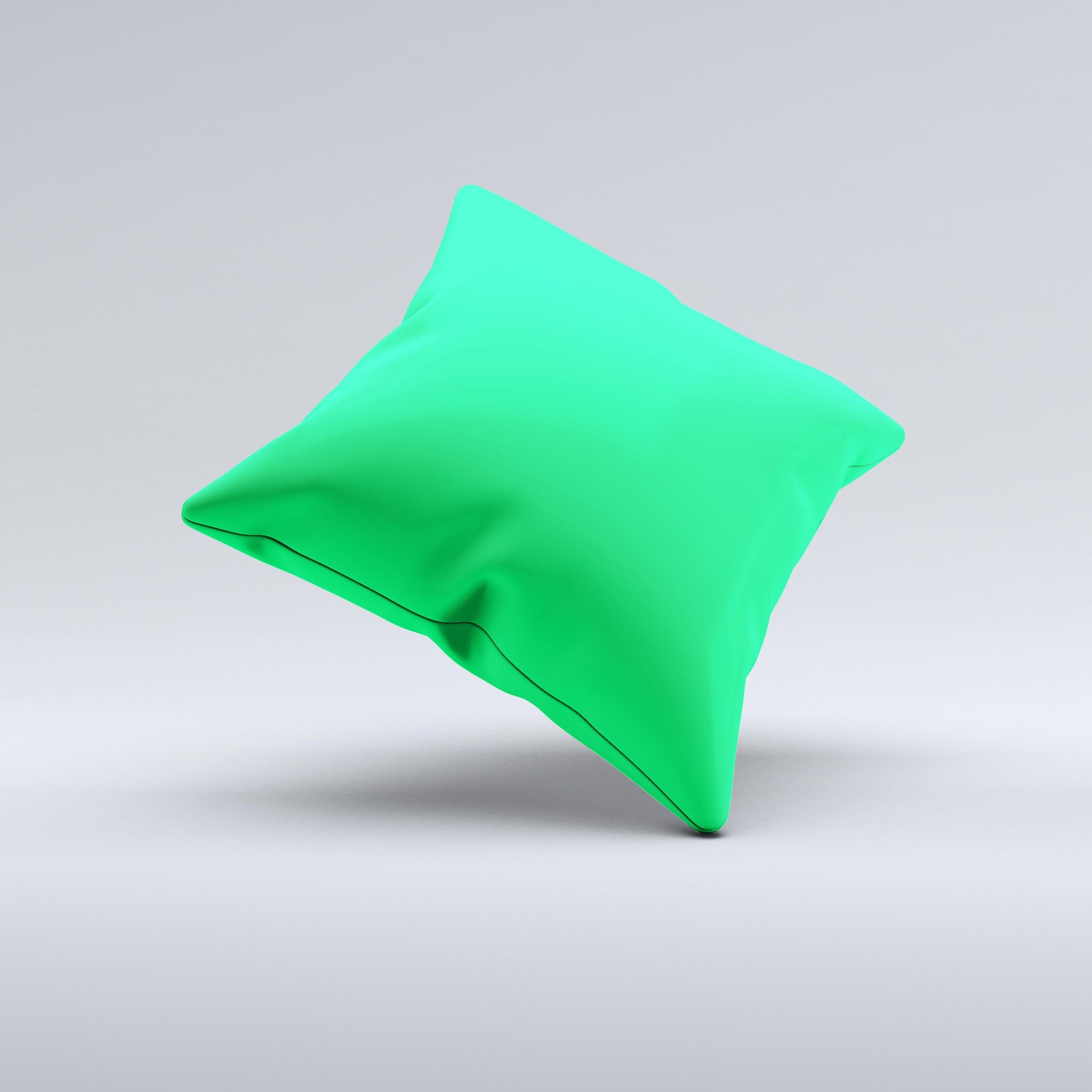 Solid Green V2 Ink-Fuzed Decorative Throw Pillow showcasing a vibrant green color with unique handcrafted details.