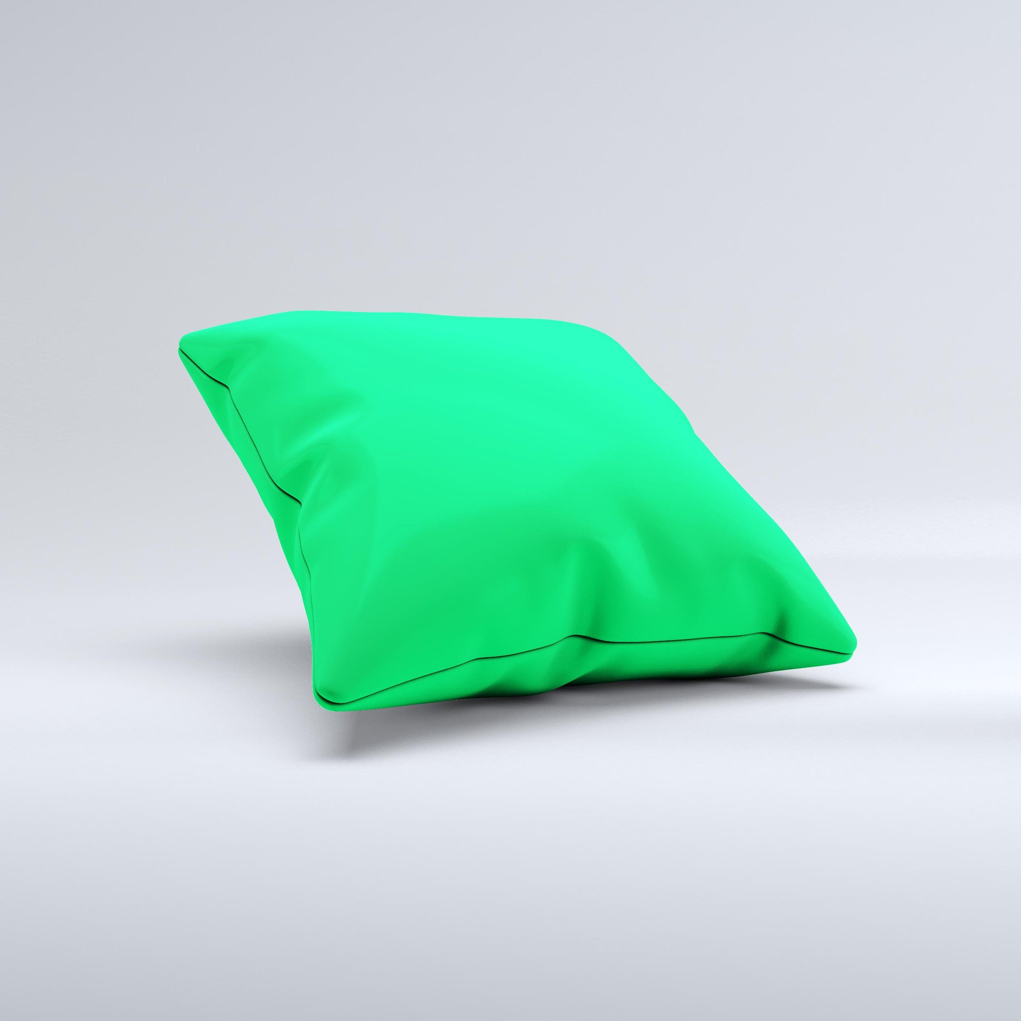 Solid Green V2 Ink-Fuzed Decorative Throw Pillow showcasing a vibrant green color with unique handcrafted details.