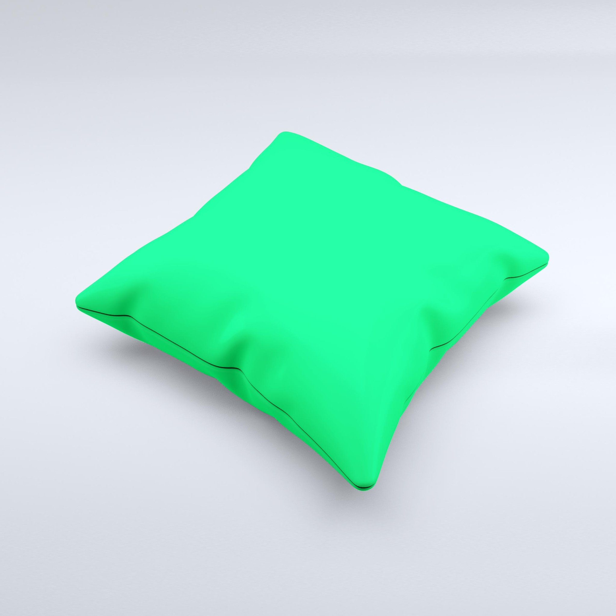 Solid Green V2 Ink-Fuzed Decorative Throw Pillow showcasing a vibrant green color with unique handcrafted details.