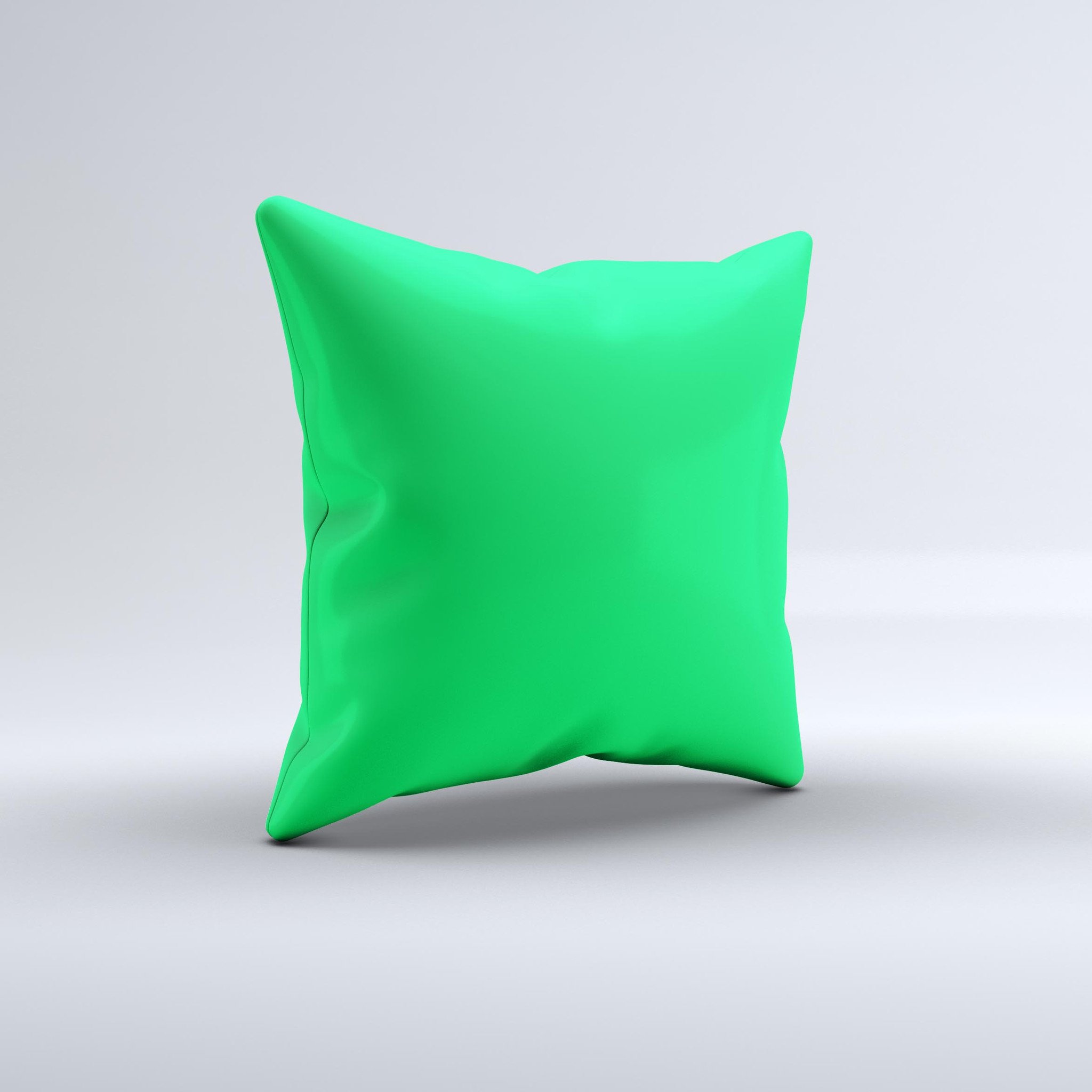 Solid Green V2 Ink-Fuzed Decorative Throw Pillow showcasing a vibrant green color with unique handcrafted details.