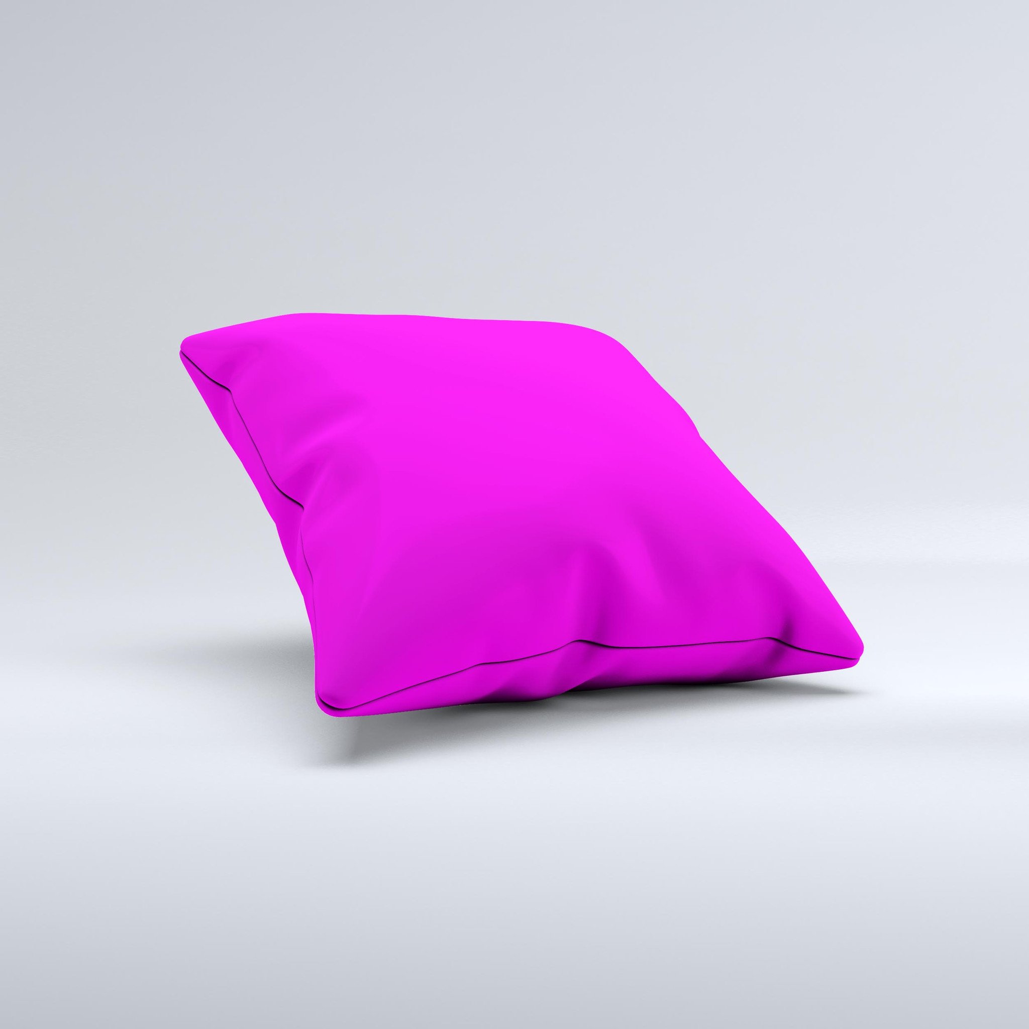 Solid hot pink decorative throw pillow with high thread count fabric, handcrafted in Virginia, showcasing unique design and plush filling.