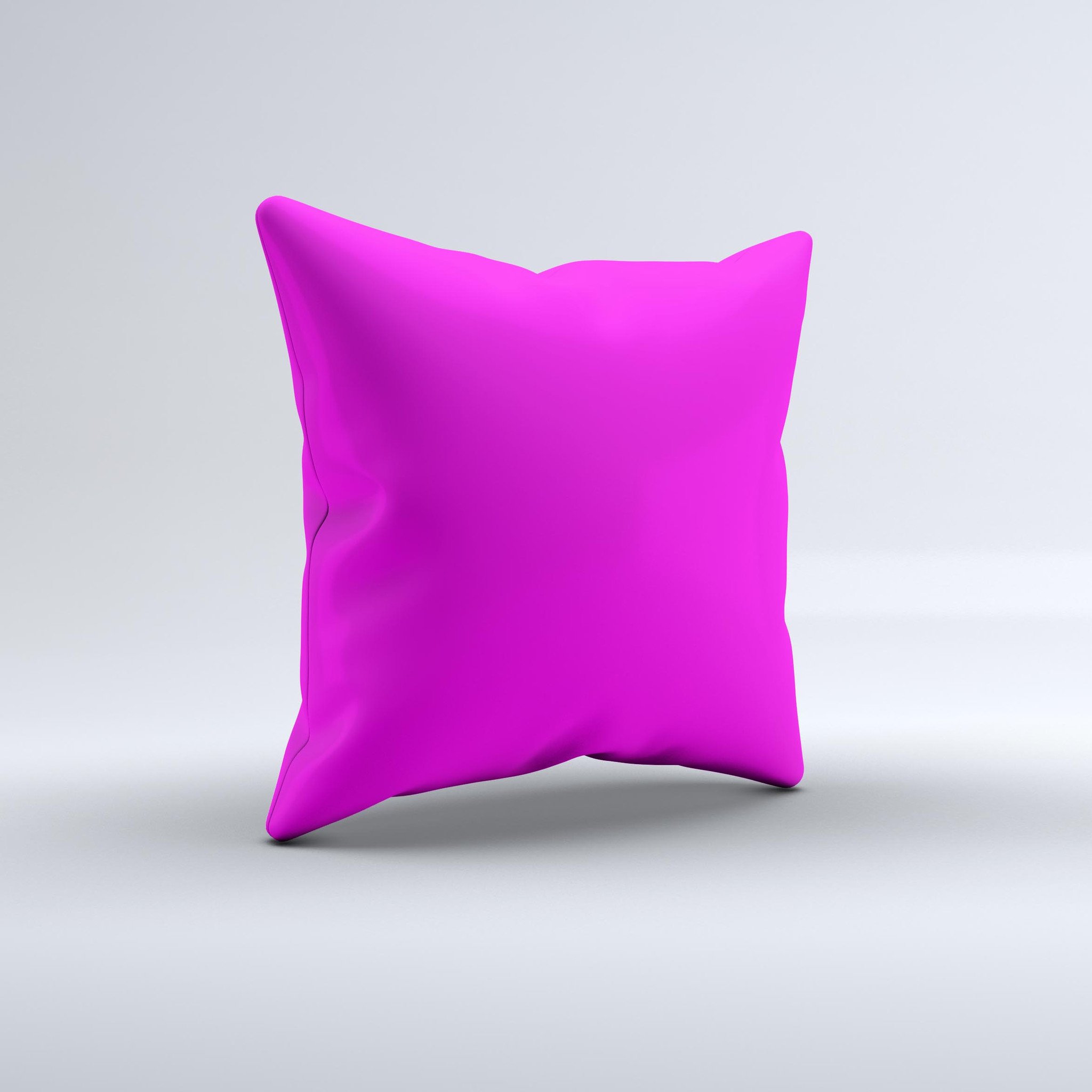 Solid hot pink decorative throw pillow with high thread count fabric, handcrafted in Virginia, showcasing unique design and plush filling.