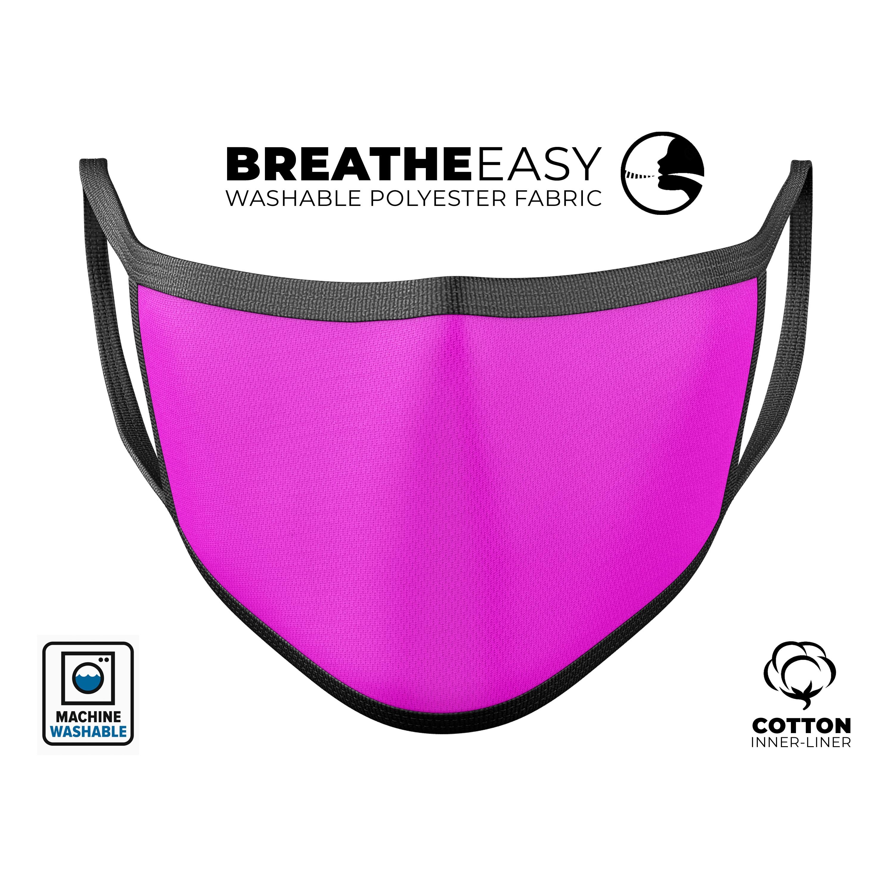 Solid Hot Pink V2 mouth cover, unisex anti-dust cotton mask with adjustable ear-loops, made in the USA.