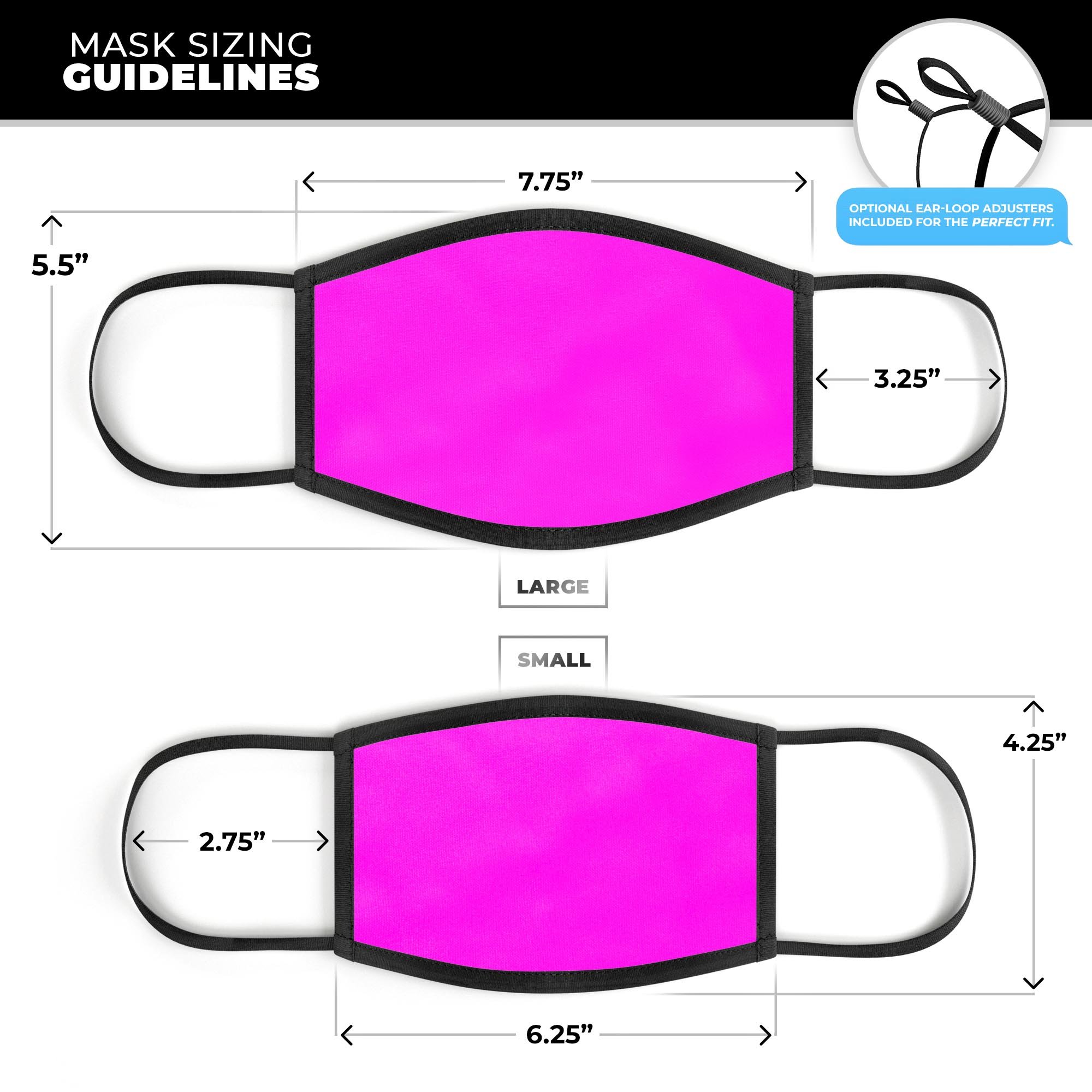 Solid Hot Pink V2 mouth cover, unisex anti-dust cotton mask with adjustable ear-loops, made in the USA.