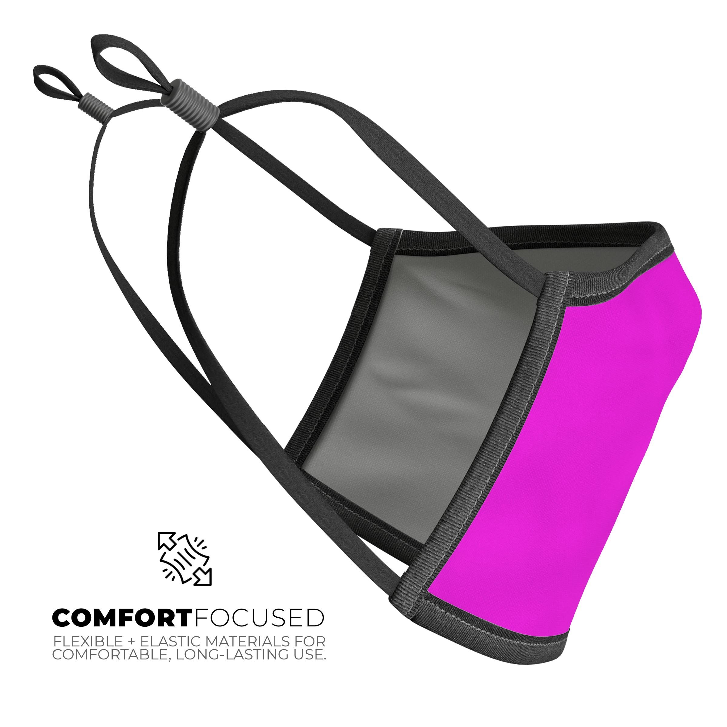 Solid Hot Pink V2 mouth cover, unisex anti-dust cotton mask with adjustable ear-loops, made in the USA.