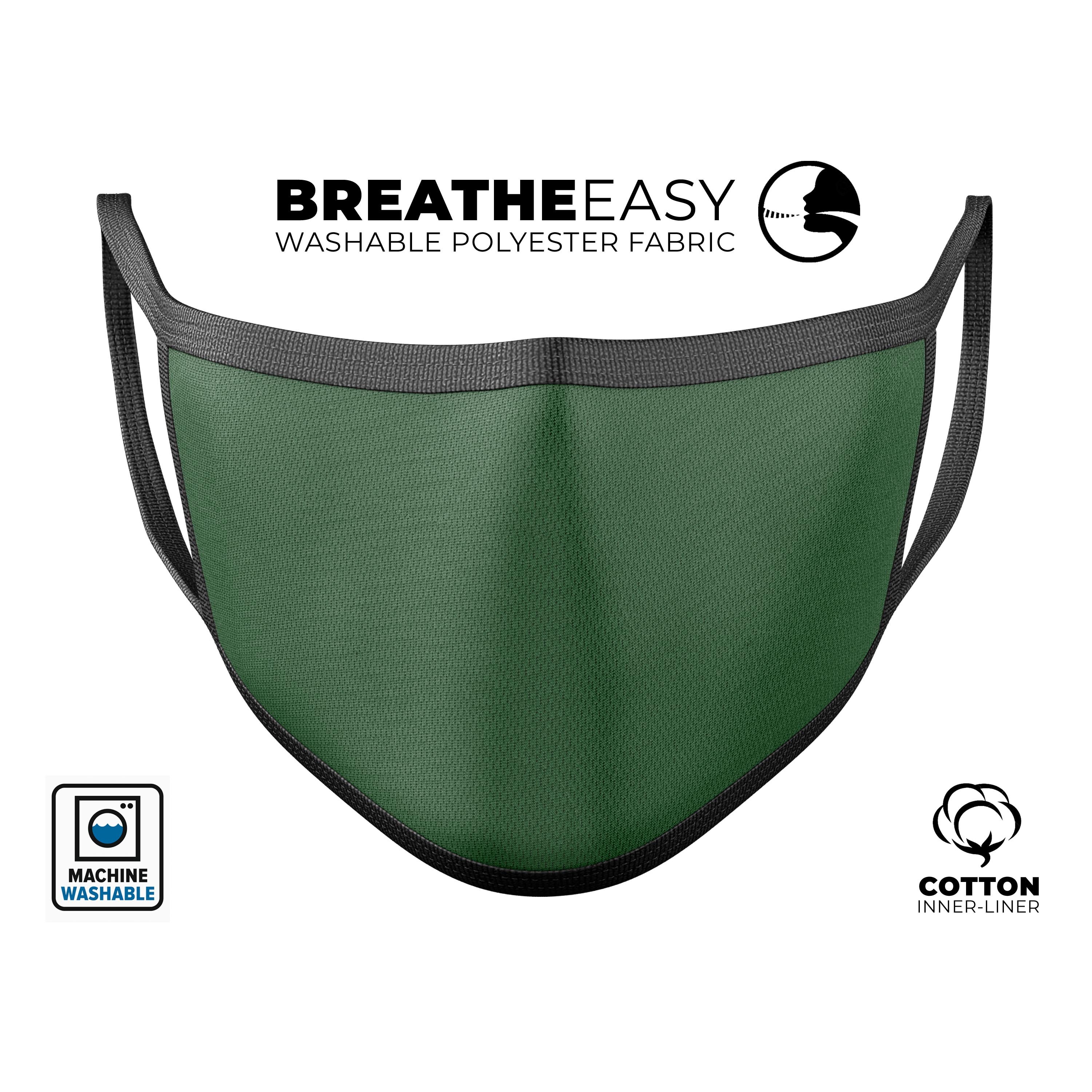 Solid Hunter Green unisex mouth cover made of cotton, featuring adjustable ear-loops for a comfortable fit, suitable for daily use.