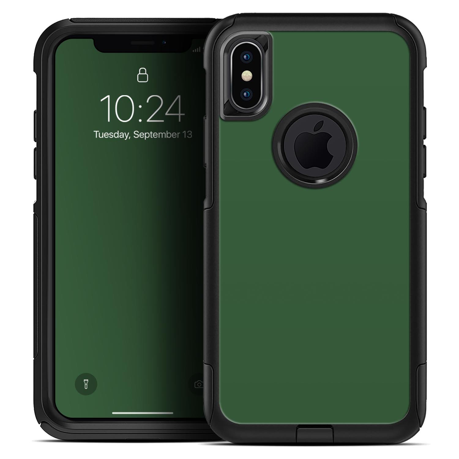 Solid Hunter Green Skin Kit for iPhone OtterBox Cases, showcasing its sleek design and premium quality materials.