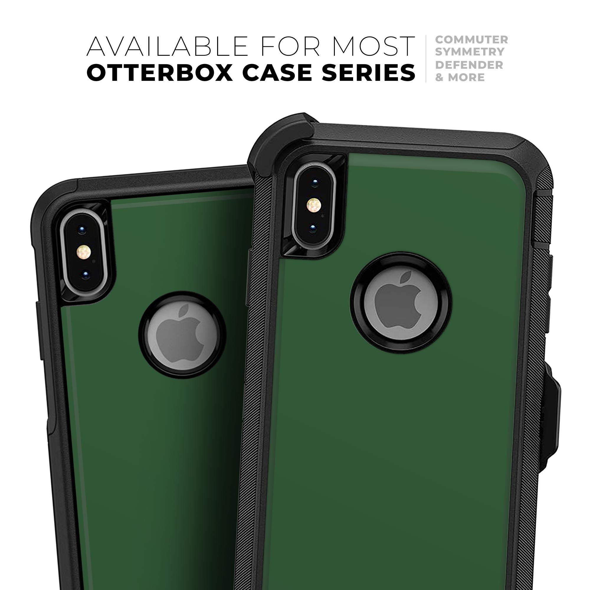 Solid Hunter Green Skin Kit for iPhone OtterBox Cases, showcasing its sleek design and premium quality materials.