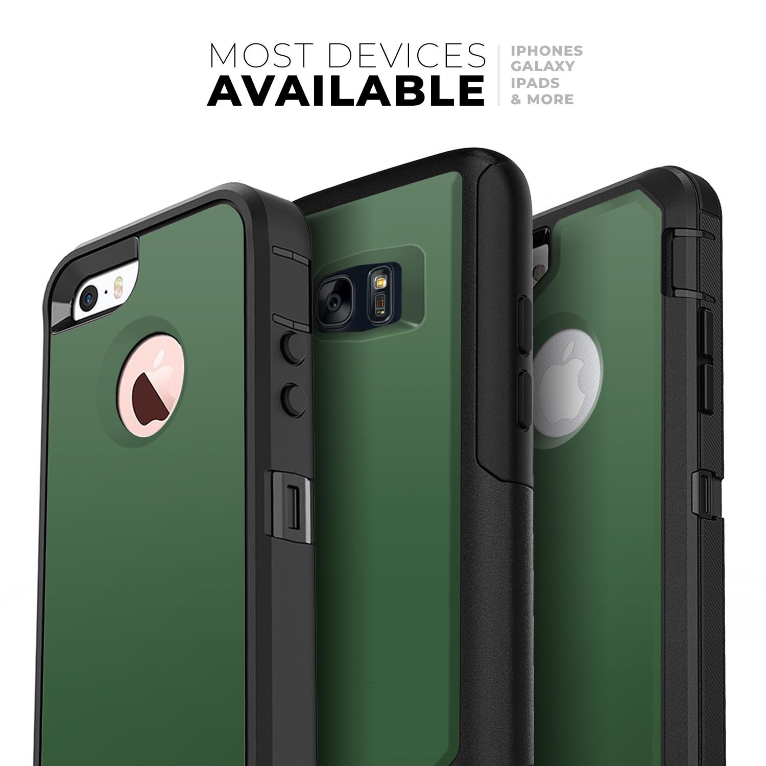 Solid Hunter Green Skin Kit for iPhone OtterBox Cases, showcasing its sleek design and premium quality materials.