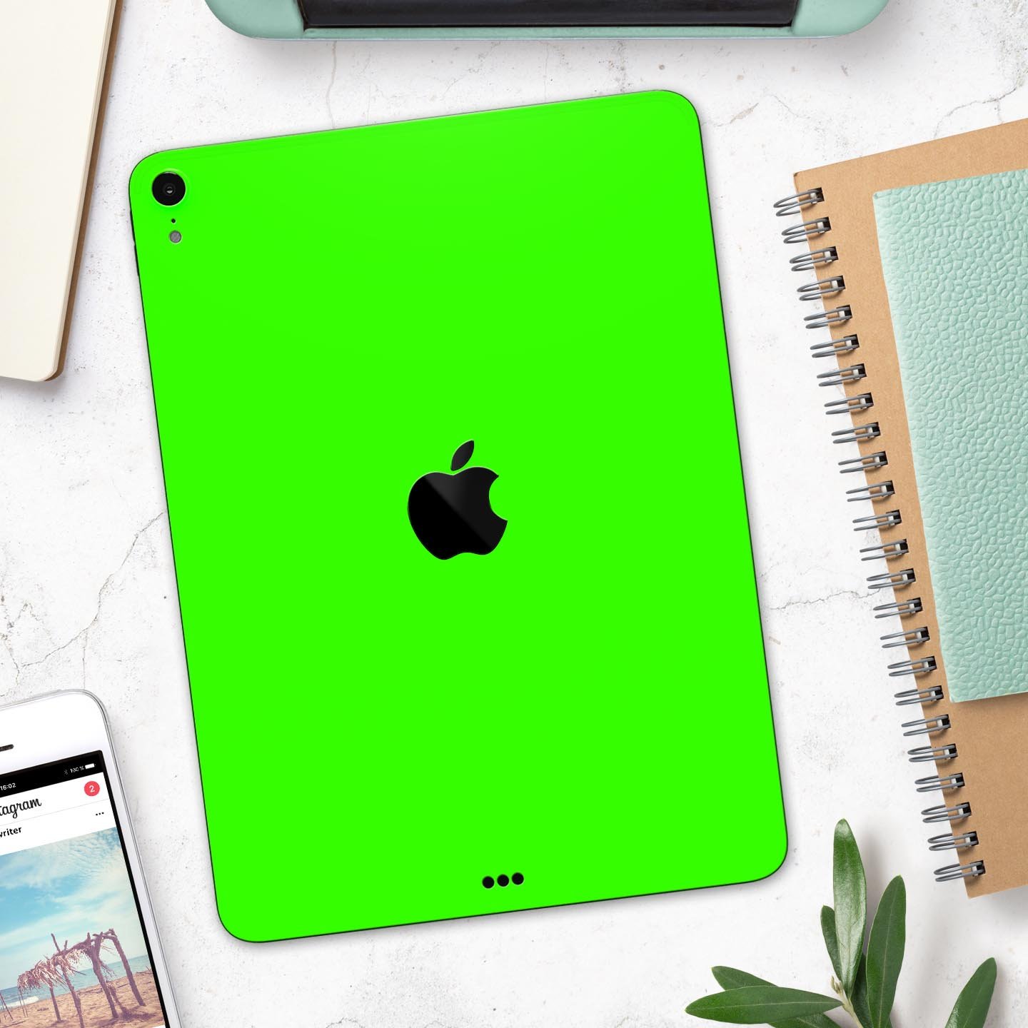 Solid Lime Green V2 skin decal for Apple iPad Pro, showcasing vibrant color and premium 3M material.