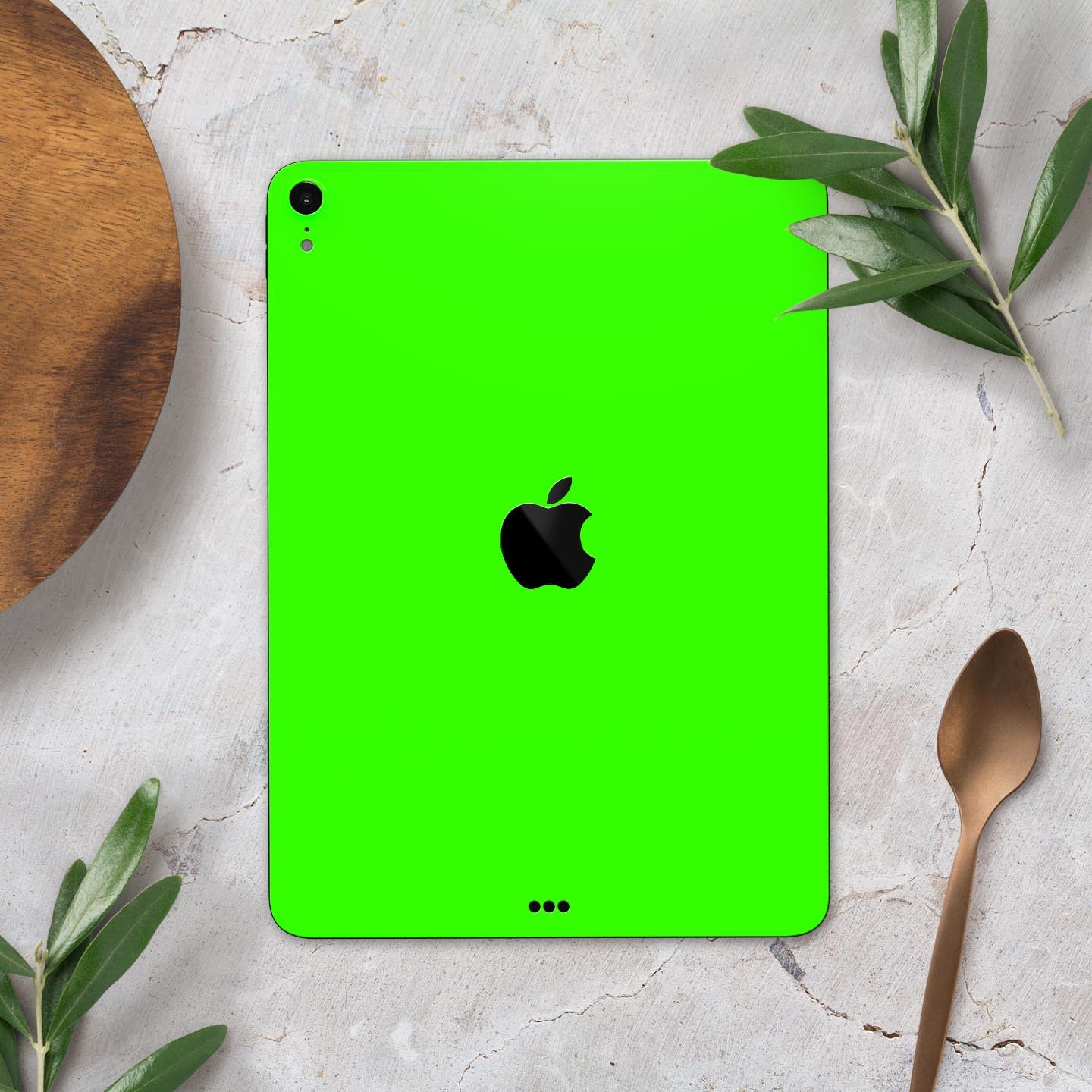 Solid Lime Green V2 skin decal for Apple iPad Pro, showcasing vibrant color and premium 3M material.