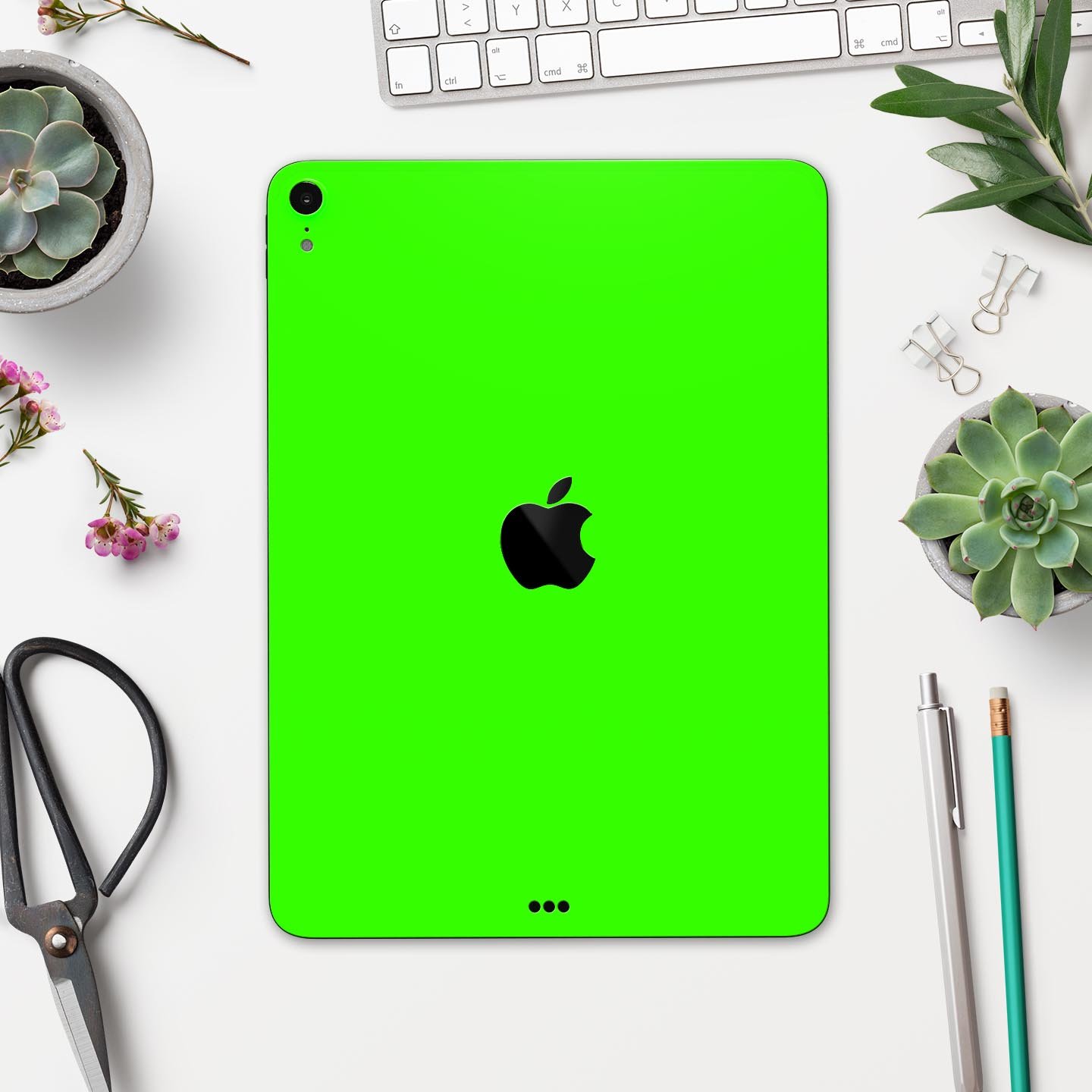 Solid Lime Green V2 skin decal for Apple iPad Pro, showcasing vibrant color and premium 3M material.