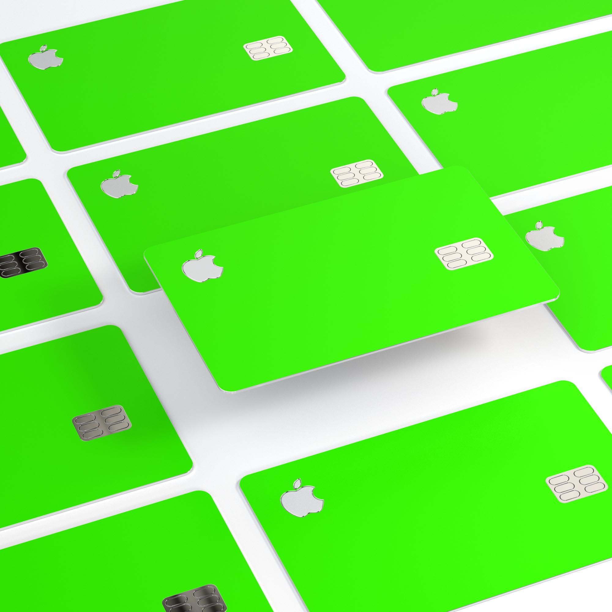 Solid Lime Green V2 decal skin for Apple Card, showcasing vibrant color and premium vinyl material.