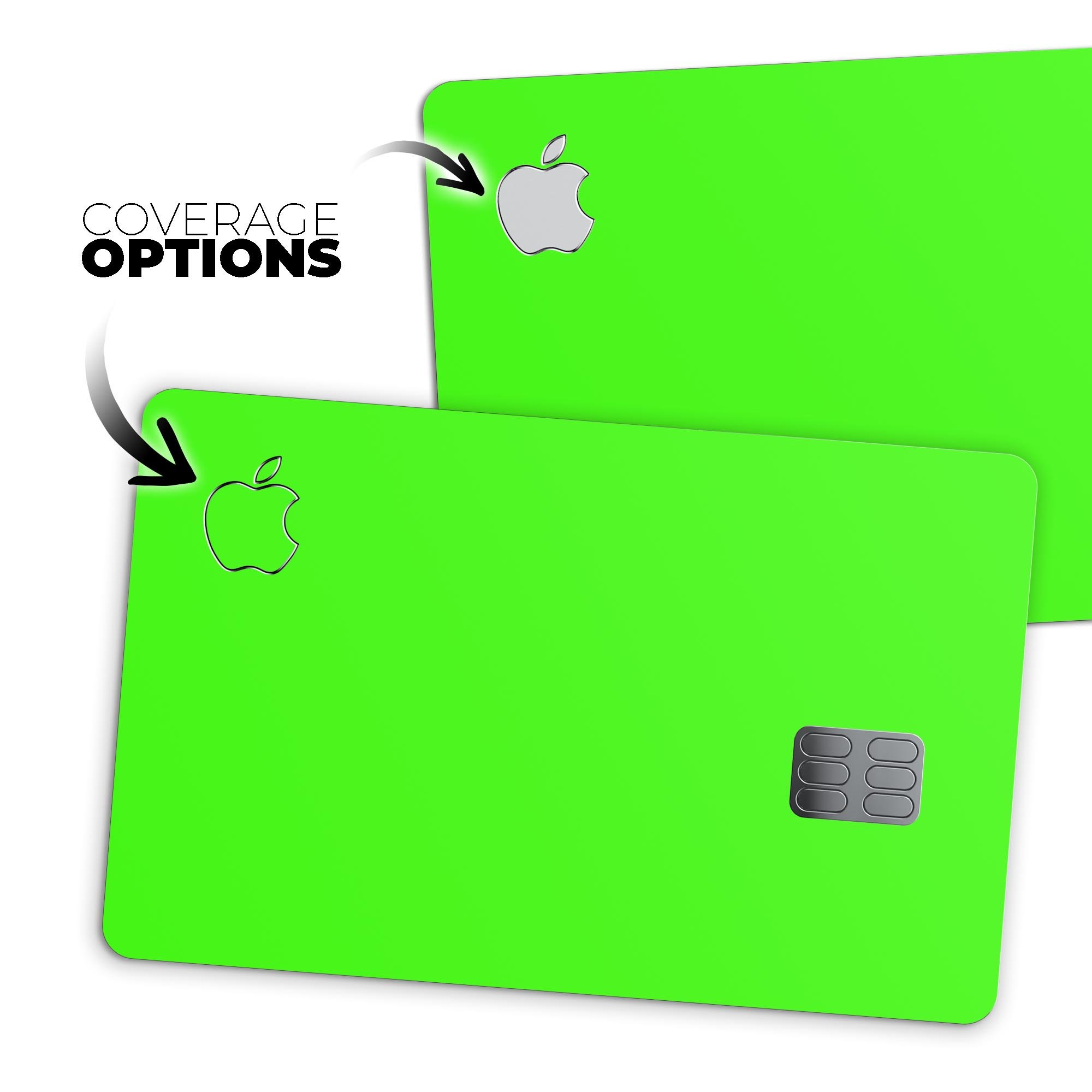 Solid Lime Green V2 decal skin for Apple Card, showcasing vibrant color and premium vinyl material.