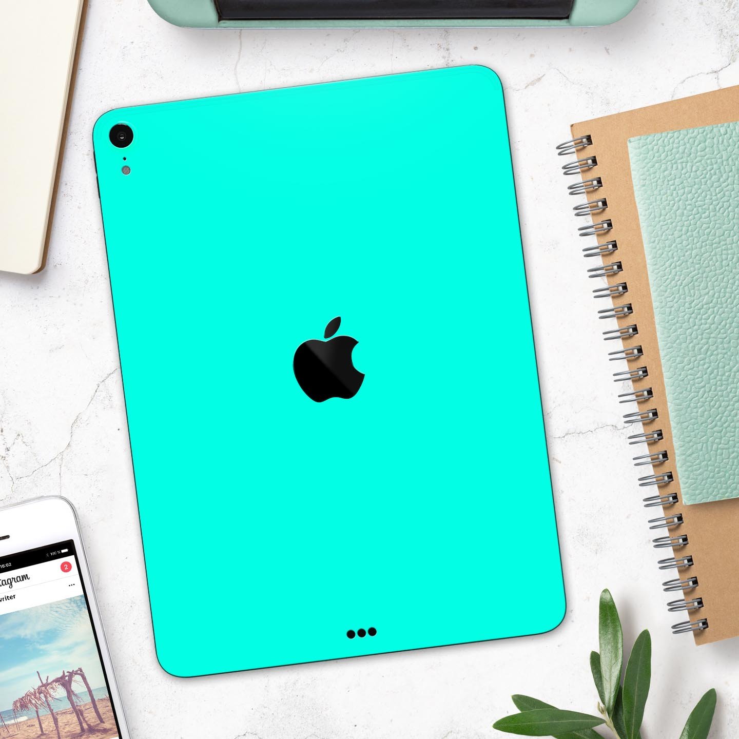 Solid Mint V2 full body skin decal for Apple iPad Pro 12.9", showcasing its sleek mint finish and premium 3M material.