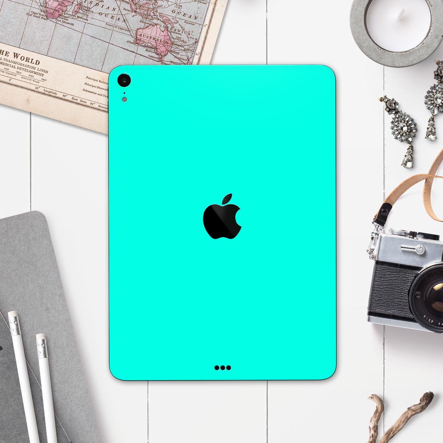 Solid Mint V2 full body skin decal for Apple iPad Pro 12.9", showcasing its sleek mint finish and premium 3M material.