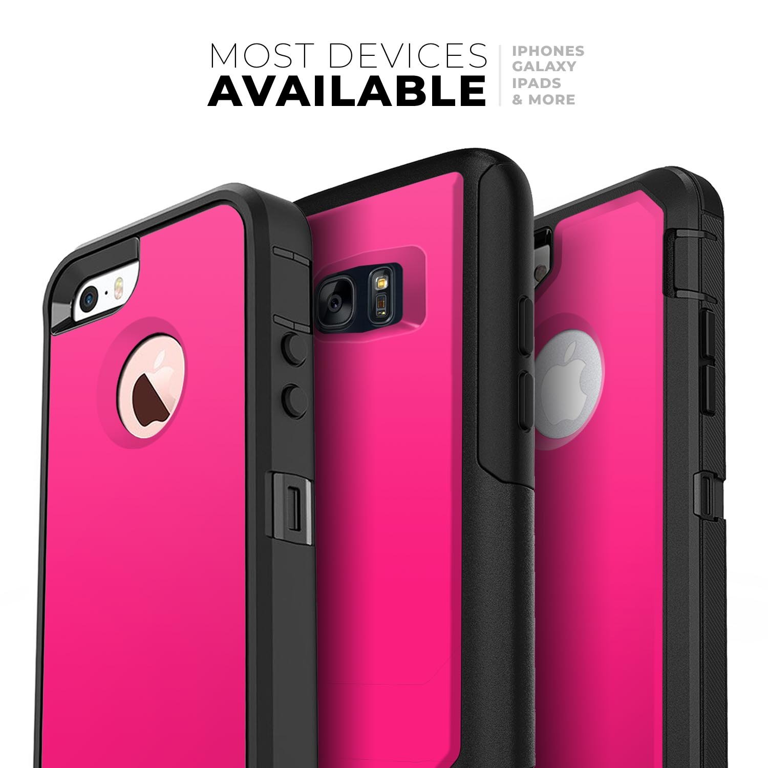 Solid Pink V2 Skin Kit for iPhone OtterBox Cases, showcasing vibrant pink design and premium 3M material.