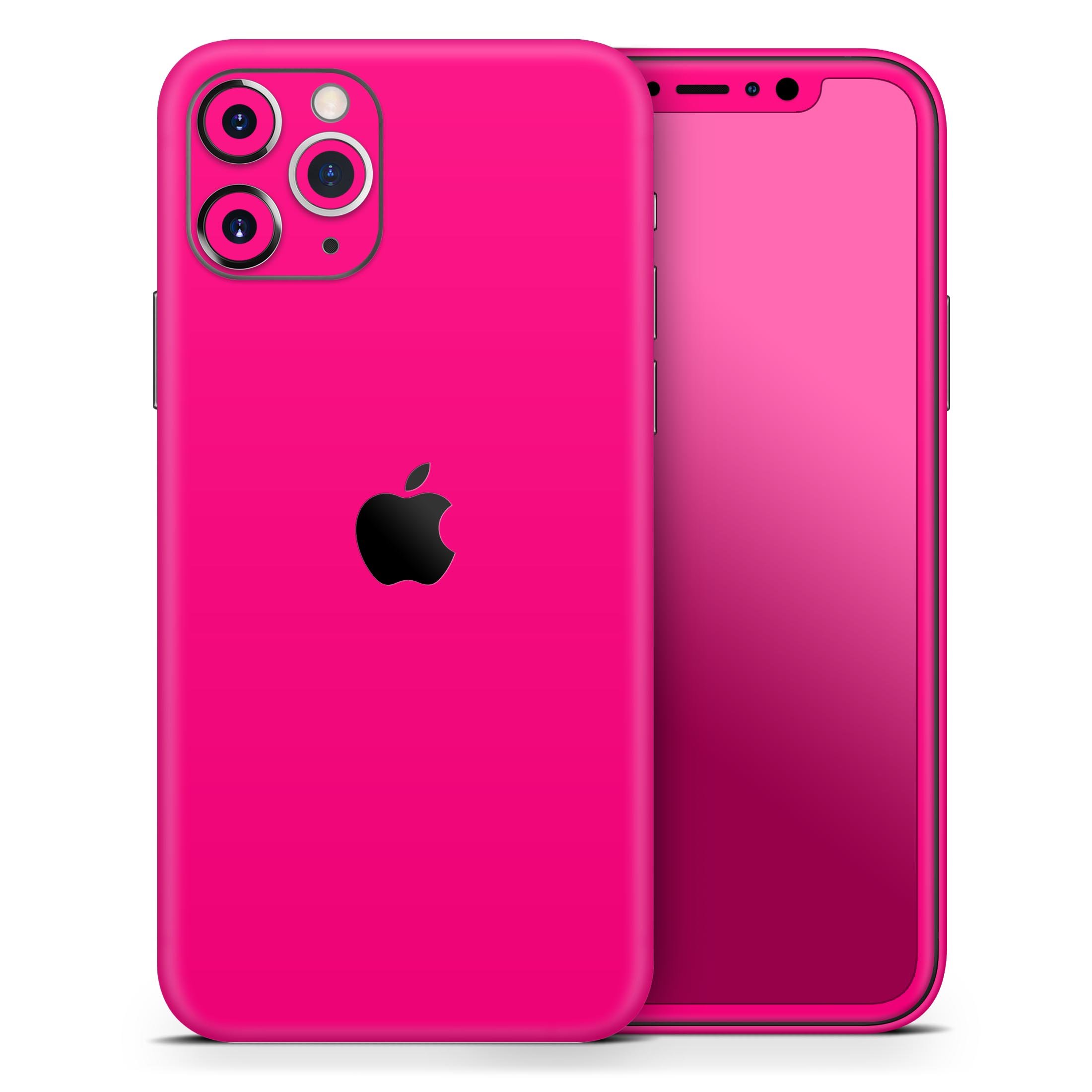 Solid Pink V2 Skin-Kit for Apple iPhone 14, 13, 12, showcasing a vibrant pink design with a glossy finish.