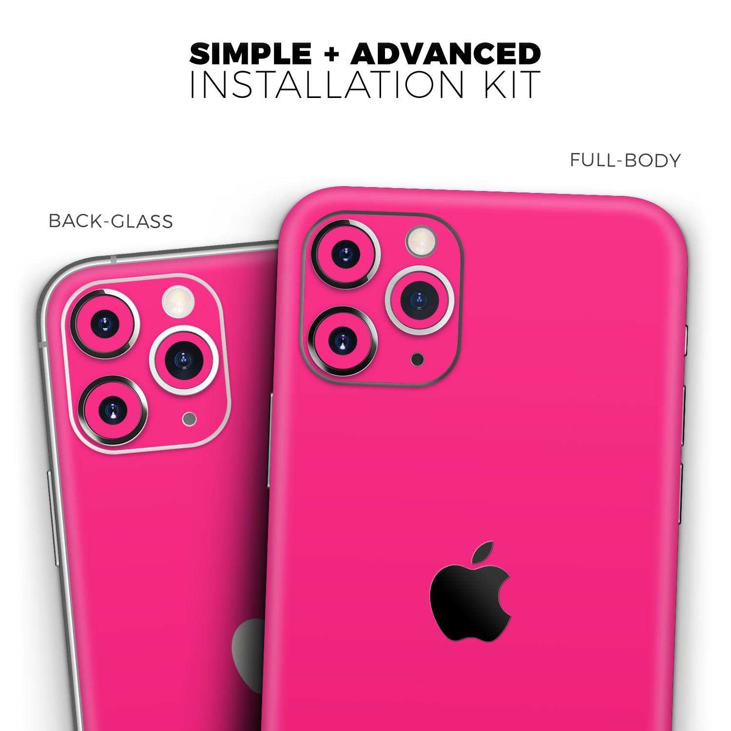 Solid Pink V2 Skin-Kit for Apple iPhone 14, 13, 12, showcasing a vibrant pink design with a glossy finish.