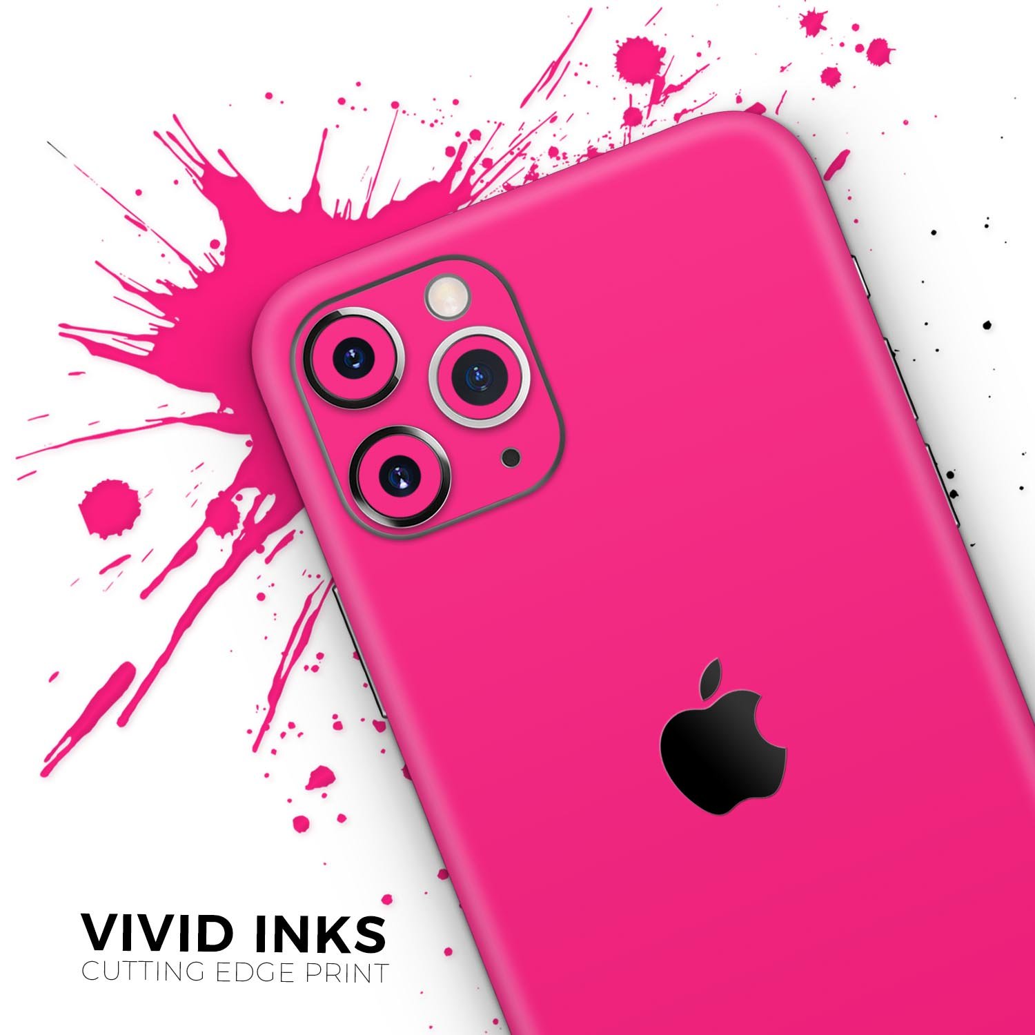 Solid Pink V2 Skin-Kit for Apple iPhone 14, 13, 12, showcasing a vibrant pink design with a glossy finish.