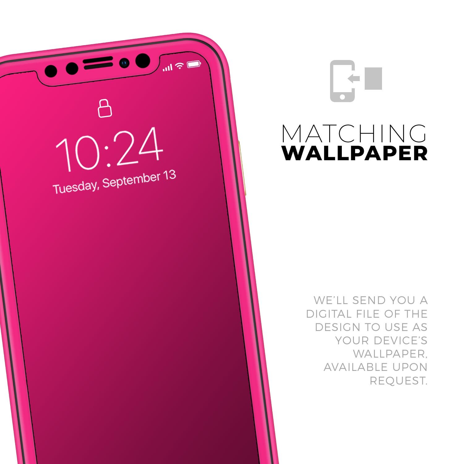 Solid Pink V2 Skin-Kit for Apple iPhone 14, 13, 12, showcasing a vibrant pink design with a glossy finish.