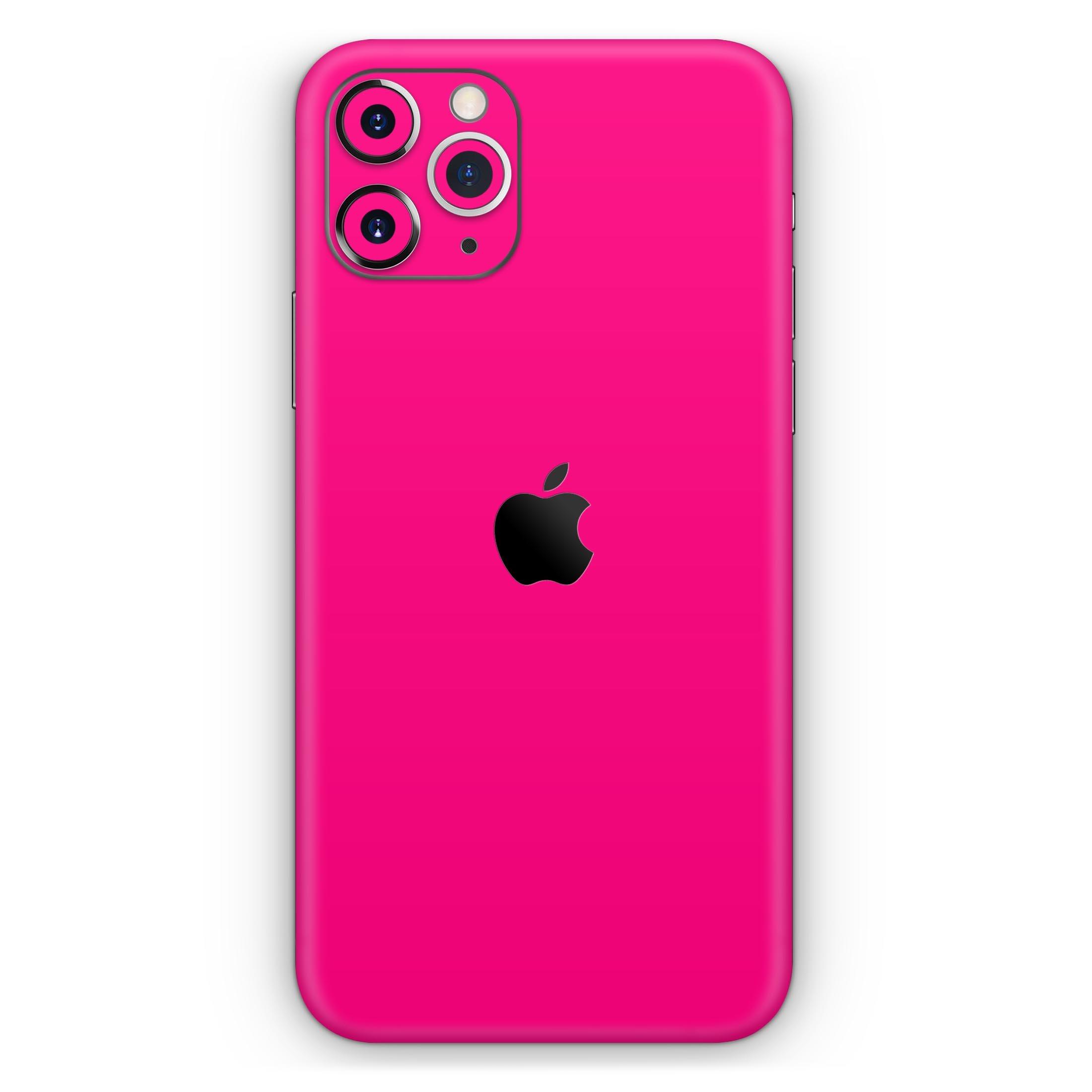 Solid Pink V2 Skin-Kit for Apple iPhone 14, 13, 12, showcasing a vibrant pink design with a glossy finish.