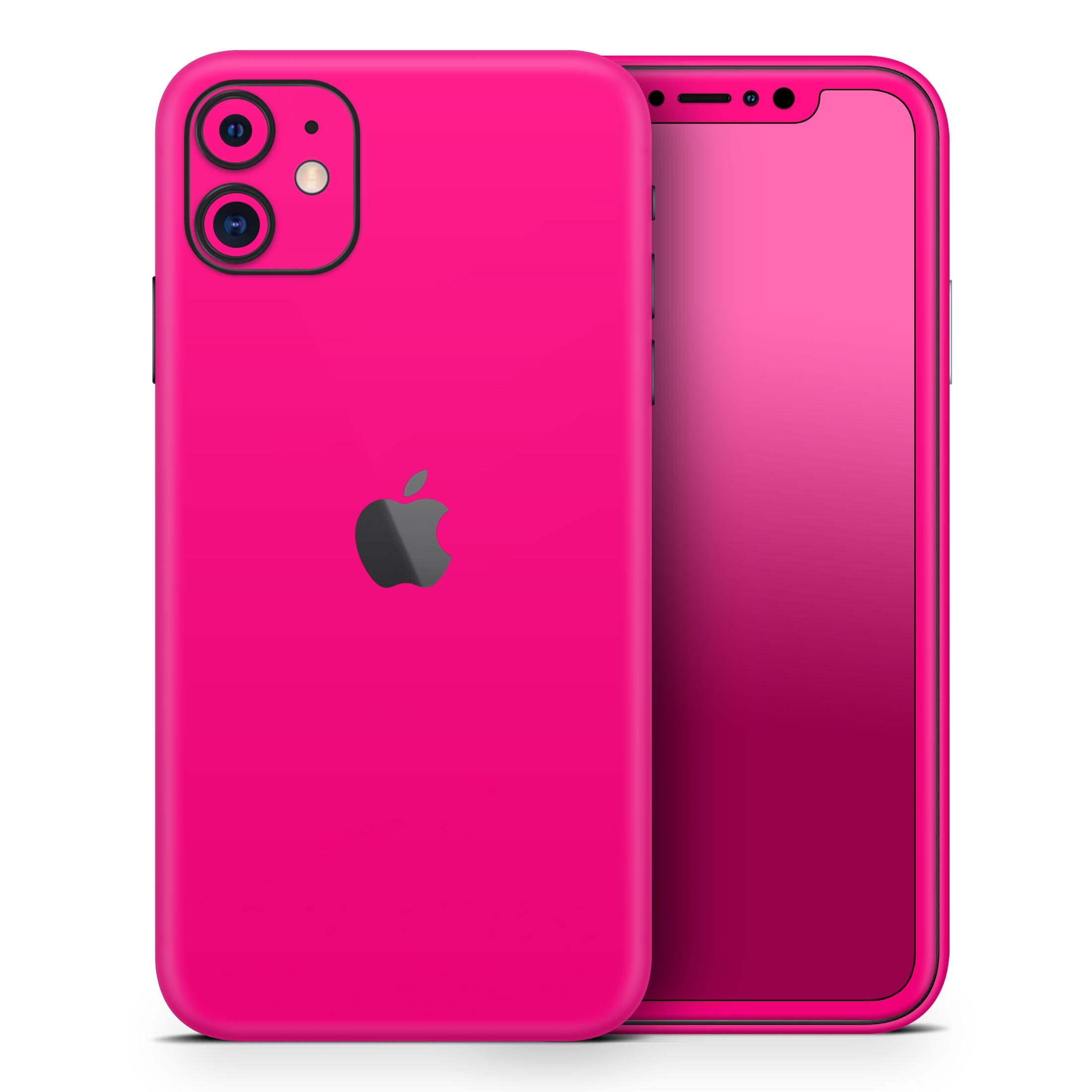 Solid Pink V2 Skin-Kit for Apple iPhone 14, 13, 12, showcasing a vibrant pink design with a glossy finish.