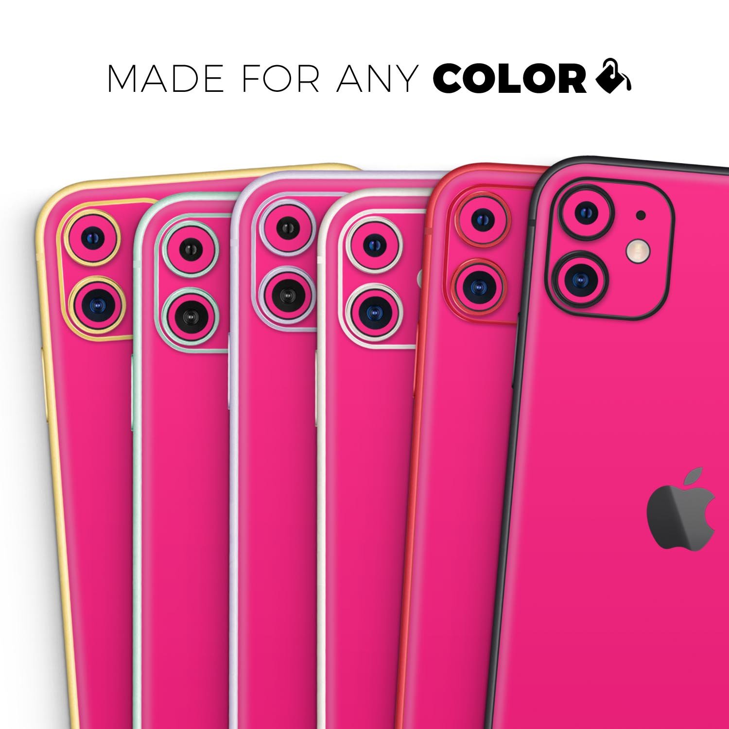 Solid Pink V2 Skin-Kit for Apple iPhone 14, 13, 12, showcasing a vibrant pink design with a glossy finish.