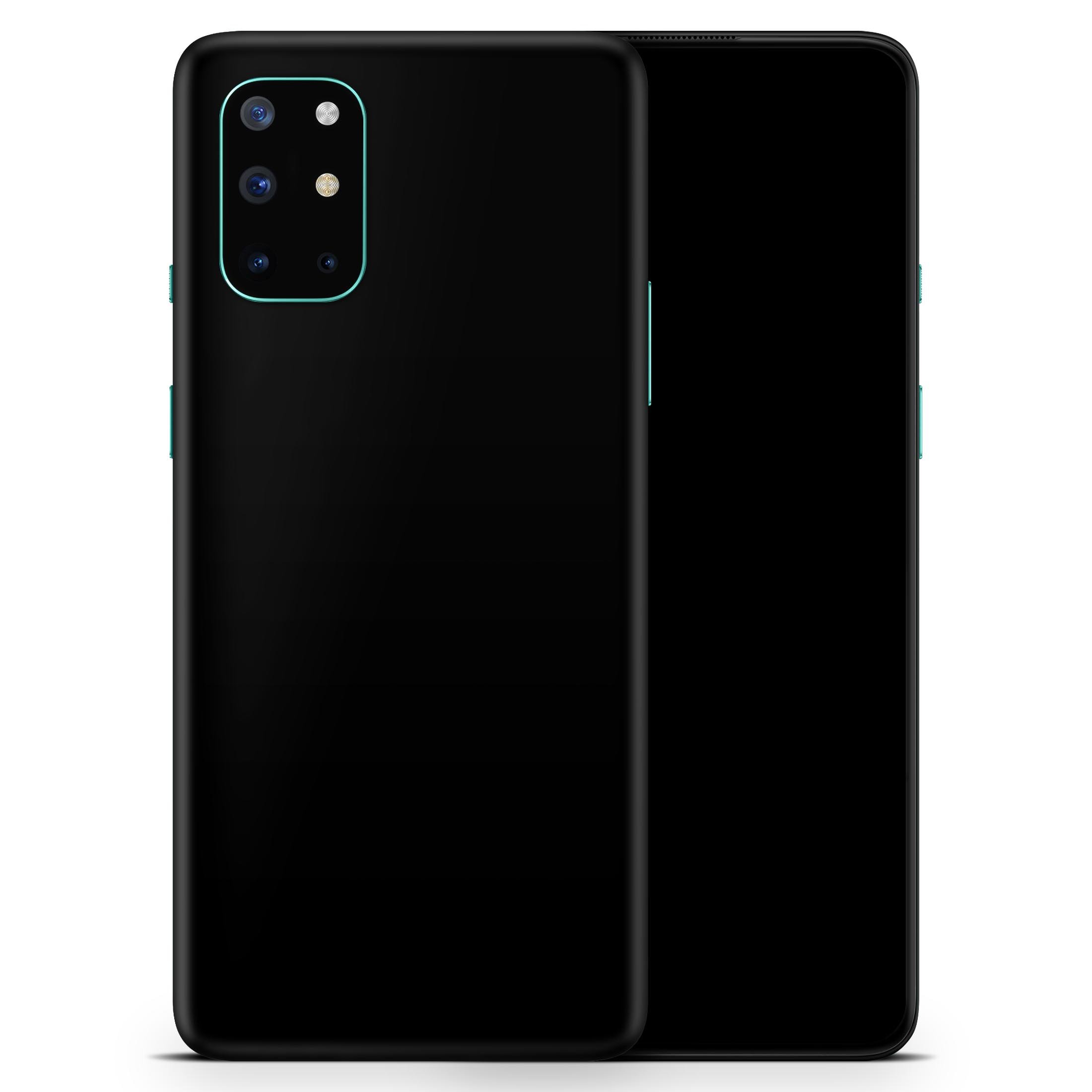 Solid State Black Full Body Skin Decal Wrap Kit for OnePlus Phones, showcasing a sleek matte finish and precise cut-outs for buttons and ports.