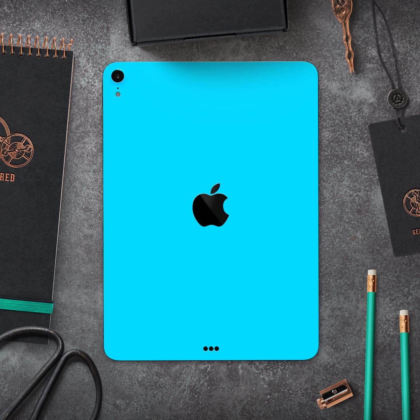 Solid Turquoise Blue Full Body Skin Decal for Apple iPad Pro, showcasing vibrant color and sleek design.