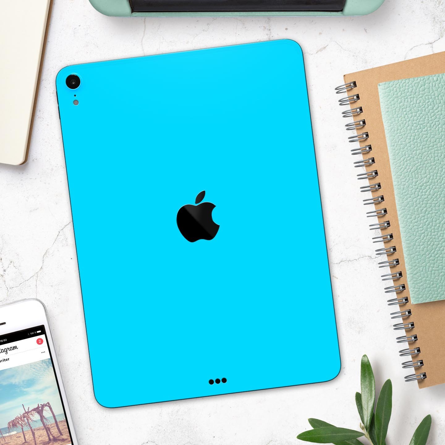 Solid Turquoise Blue Full Body Skin Decal for Apple iPad Pro, showcasing vibrant color and sleek design.