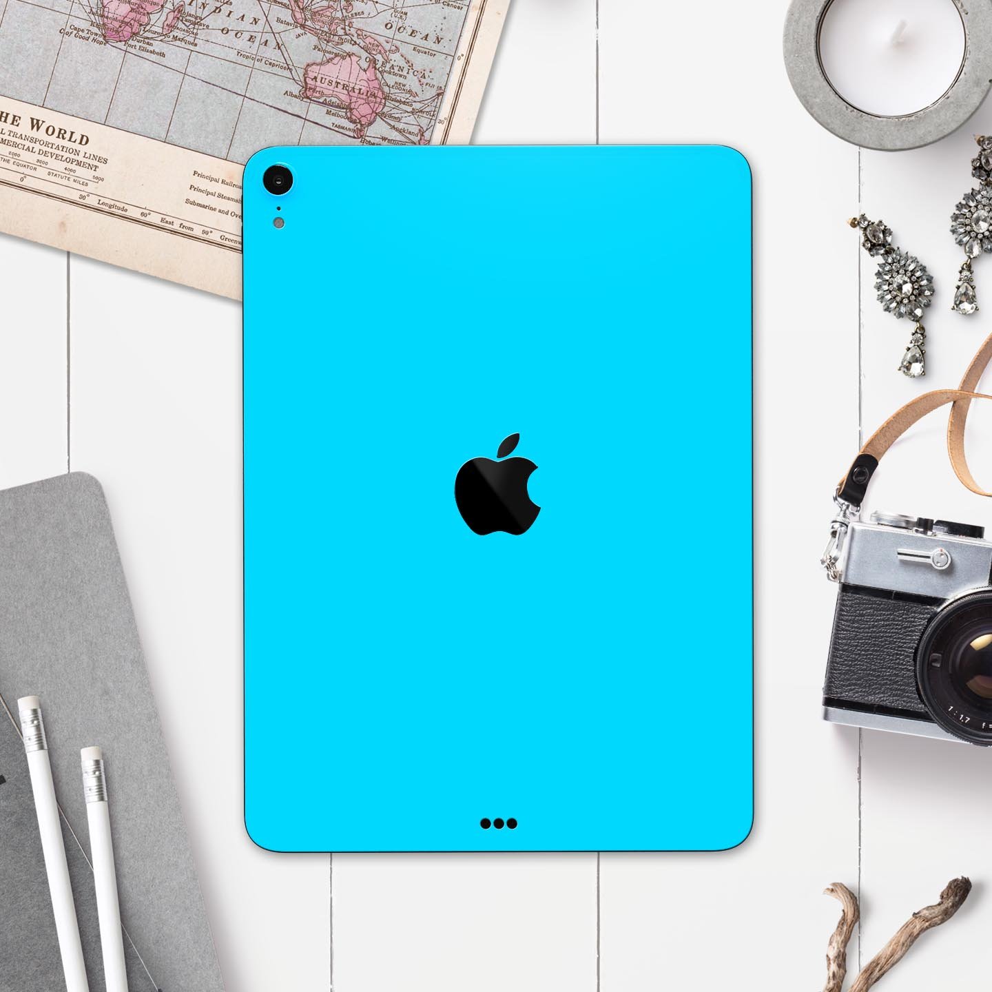 Solid Turquoise Blue Full Body Skin Decal for Apple iPad Pro, showcasing vibrant color and sleek design.