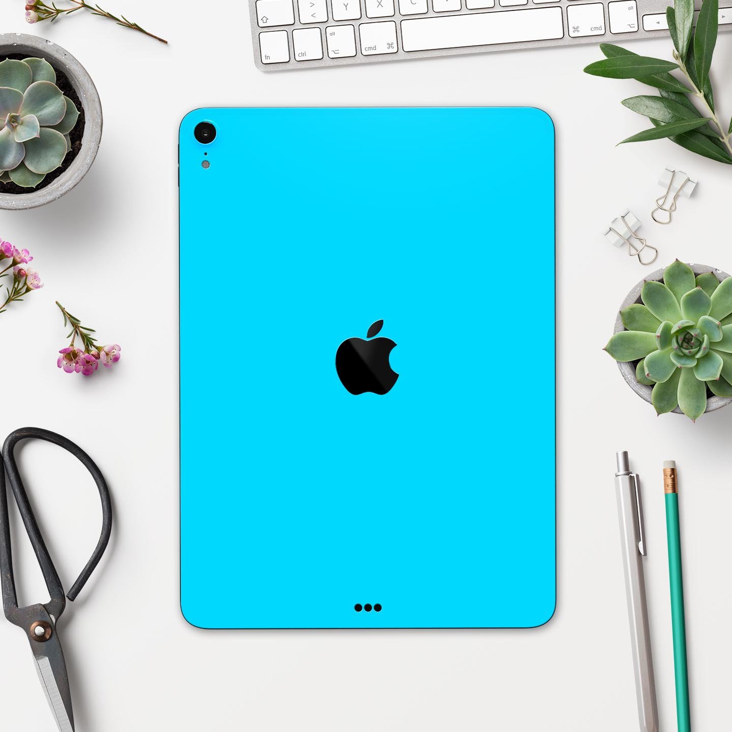 Solid Turquoise Blue Full Body Skin Decal for Apple iPad Pro, showcasing vibrant color and sleek design.